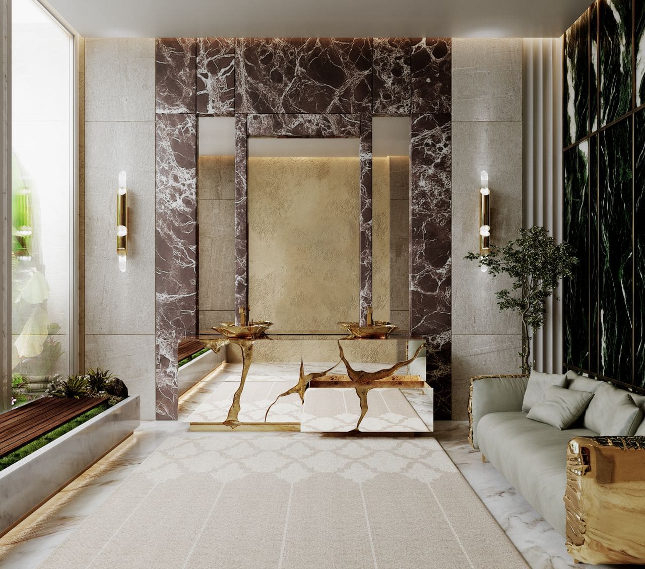 A Refined Bathroom Oasis Framed by the Timeless Dara Rug by Rug'Society