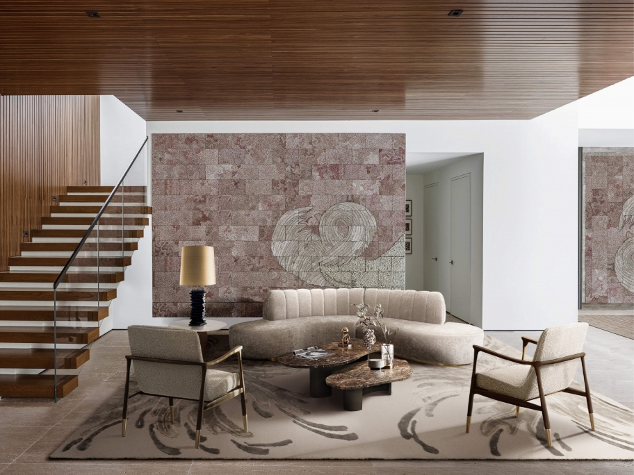 Artistic Mid-Century Living Room With Neptuno&nbsp;Rug by Rug'Society