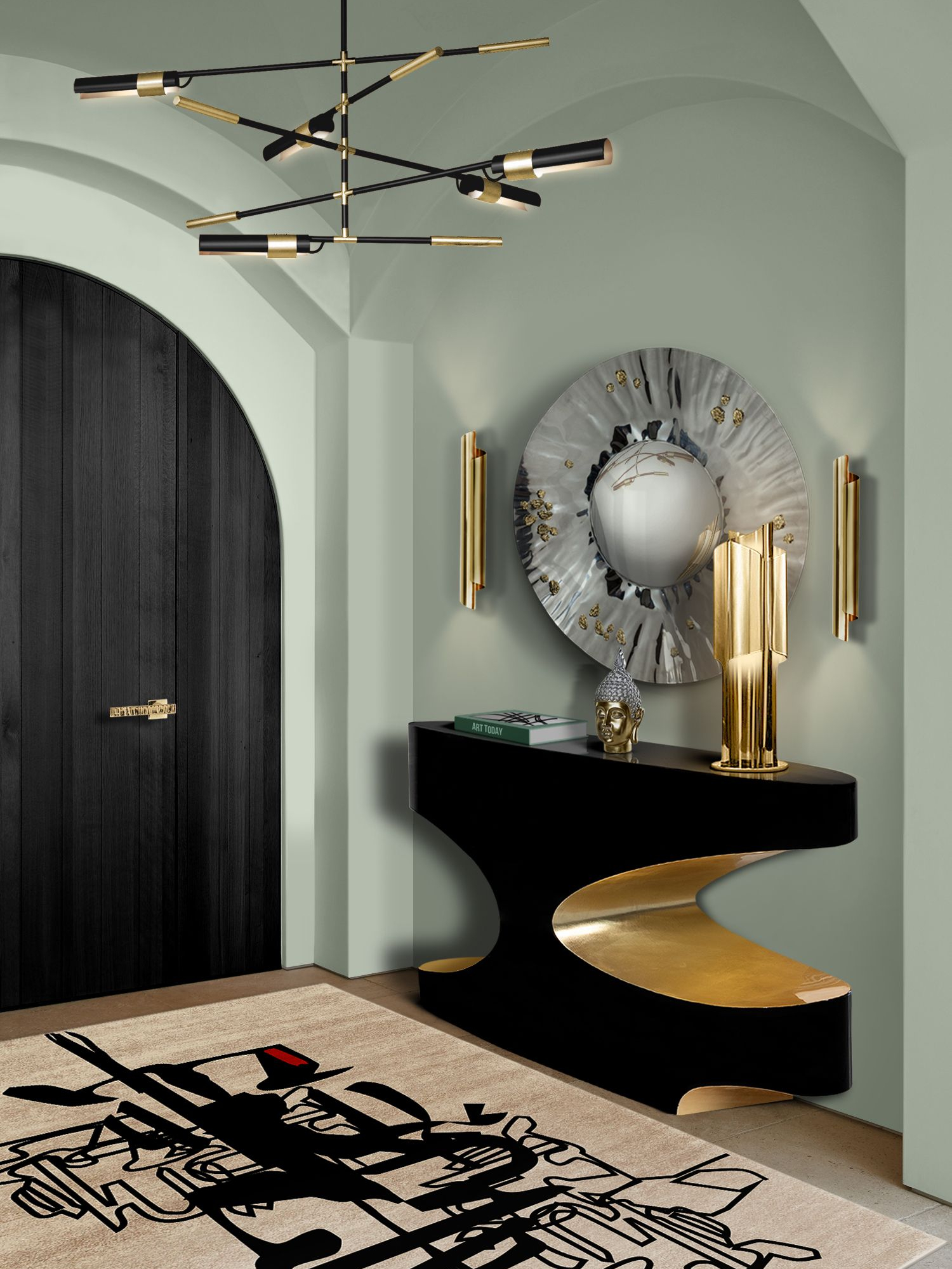 Black and Golden Alluring Entryway with the Inkage Rug by Rug'Society