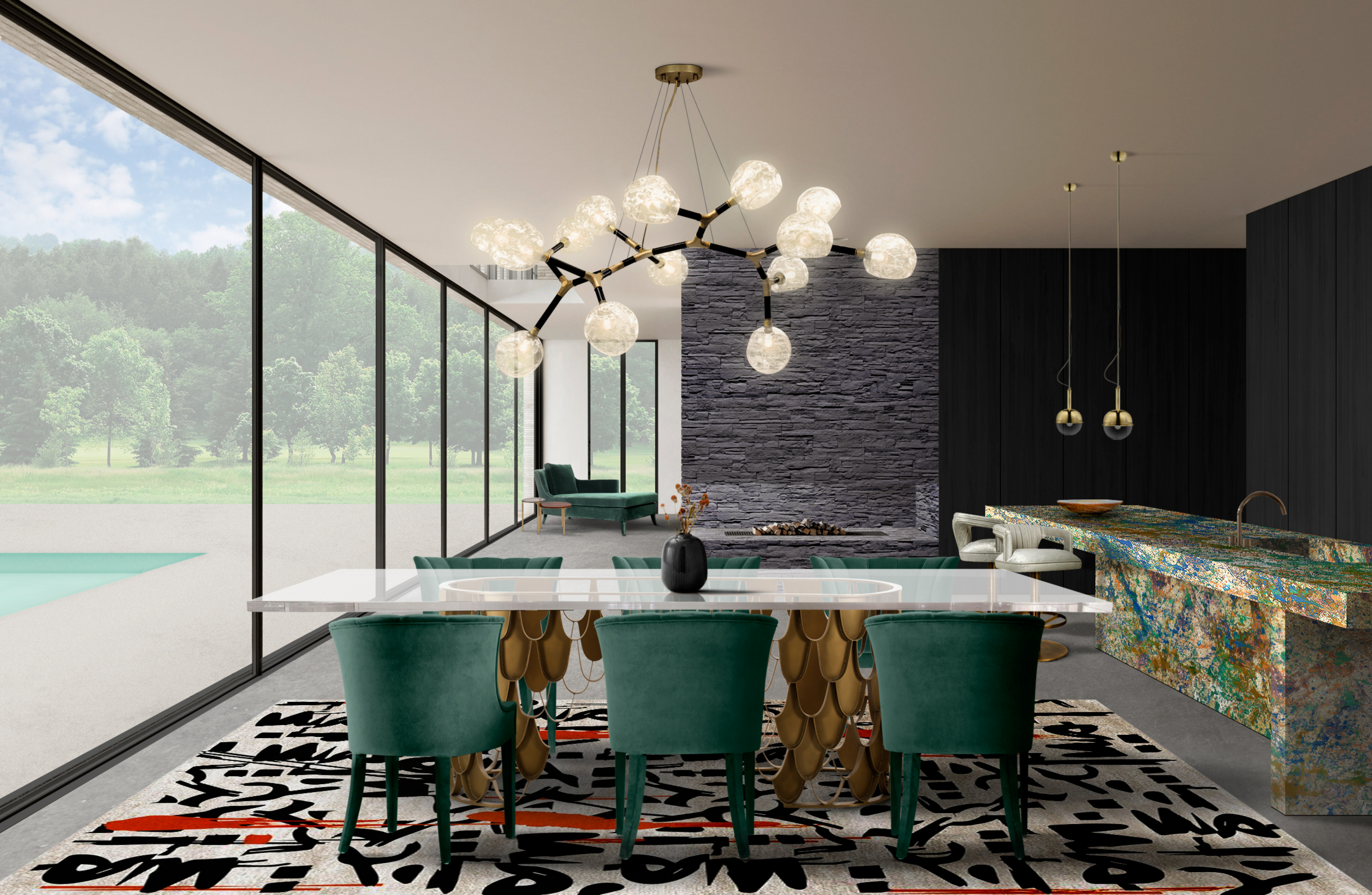 Contemporary dining room with Inkaholic rug by Rug'Society
