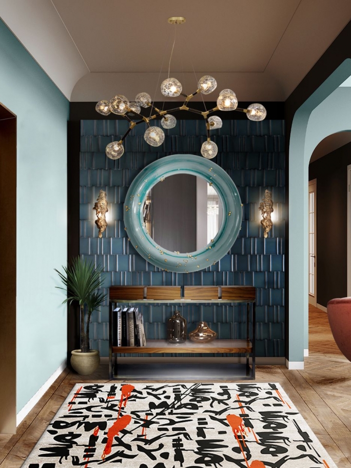 Eclectic and Picturesque Hallway Design with Inkaholic Rug by Rug'Society