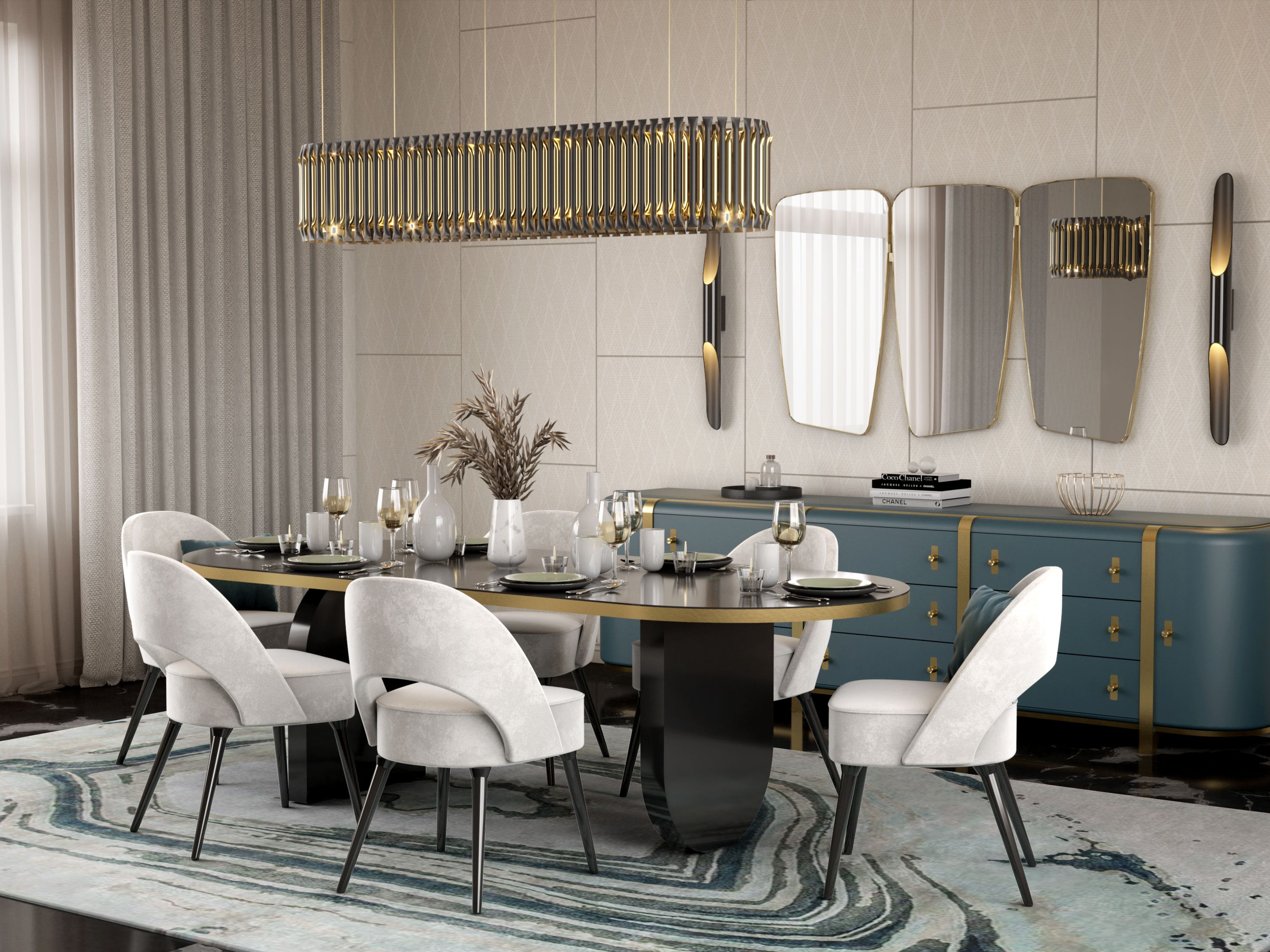 Elegant Dining Room with the Agatha Rug by Rug'Society