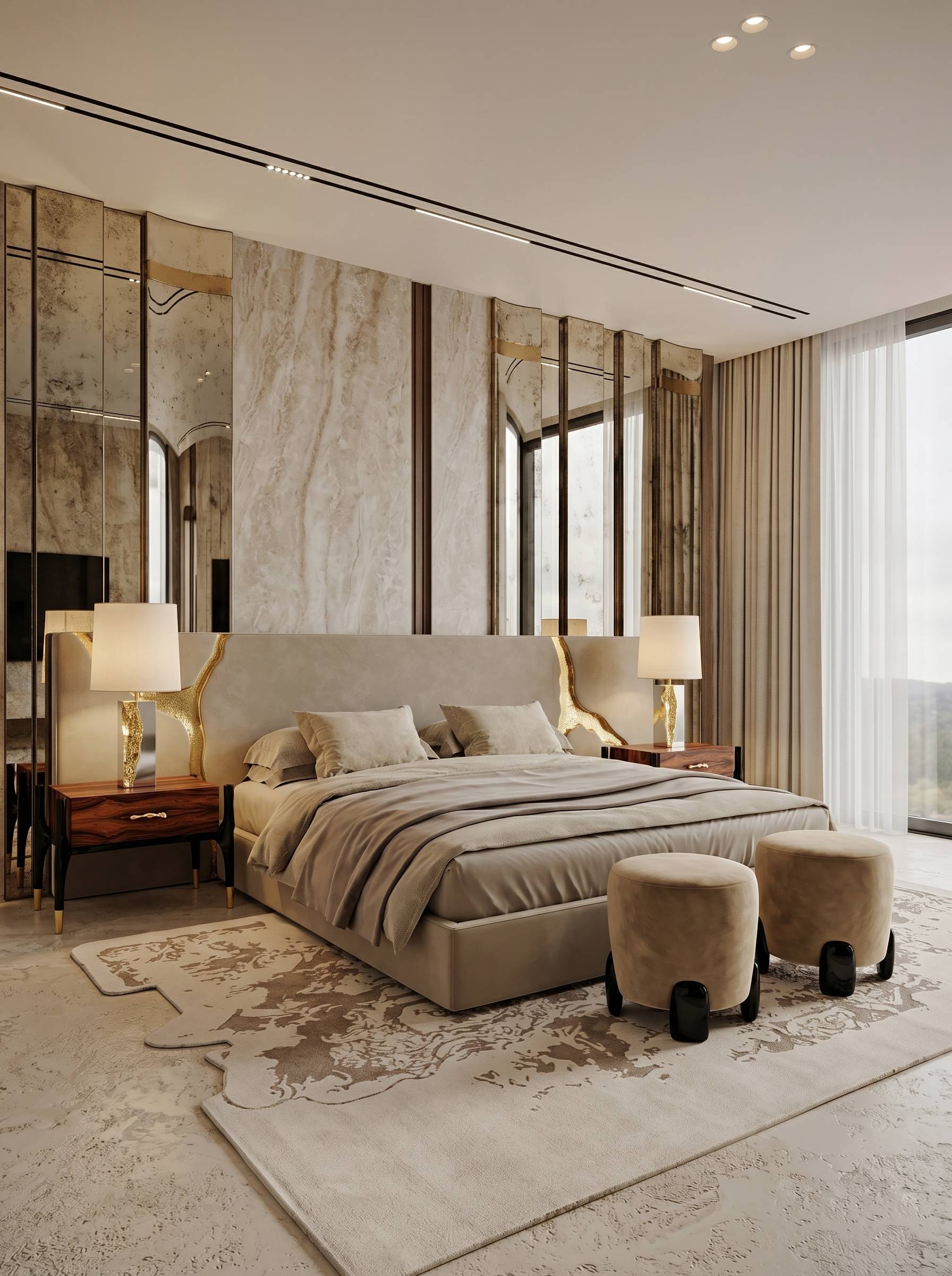 Elegant Neutral Bedroom Design With Heritage&nbsp;Rug by Rug'Society