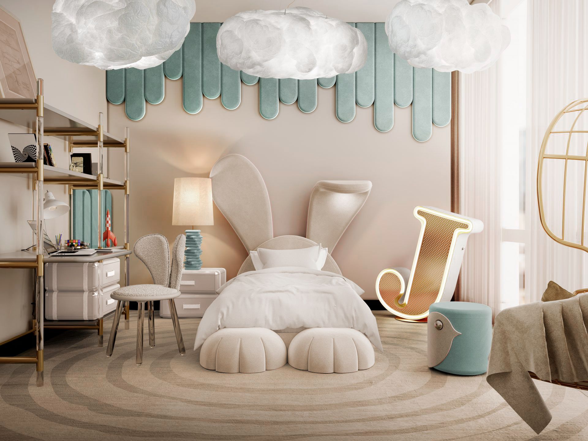 Exciting Kid's Bedroom With The Neutral Version of the Eye Rug by Rug'Society