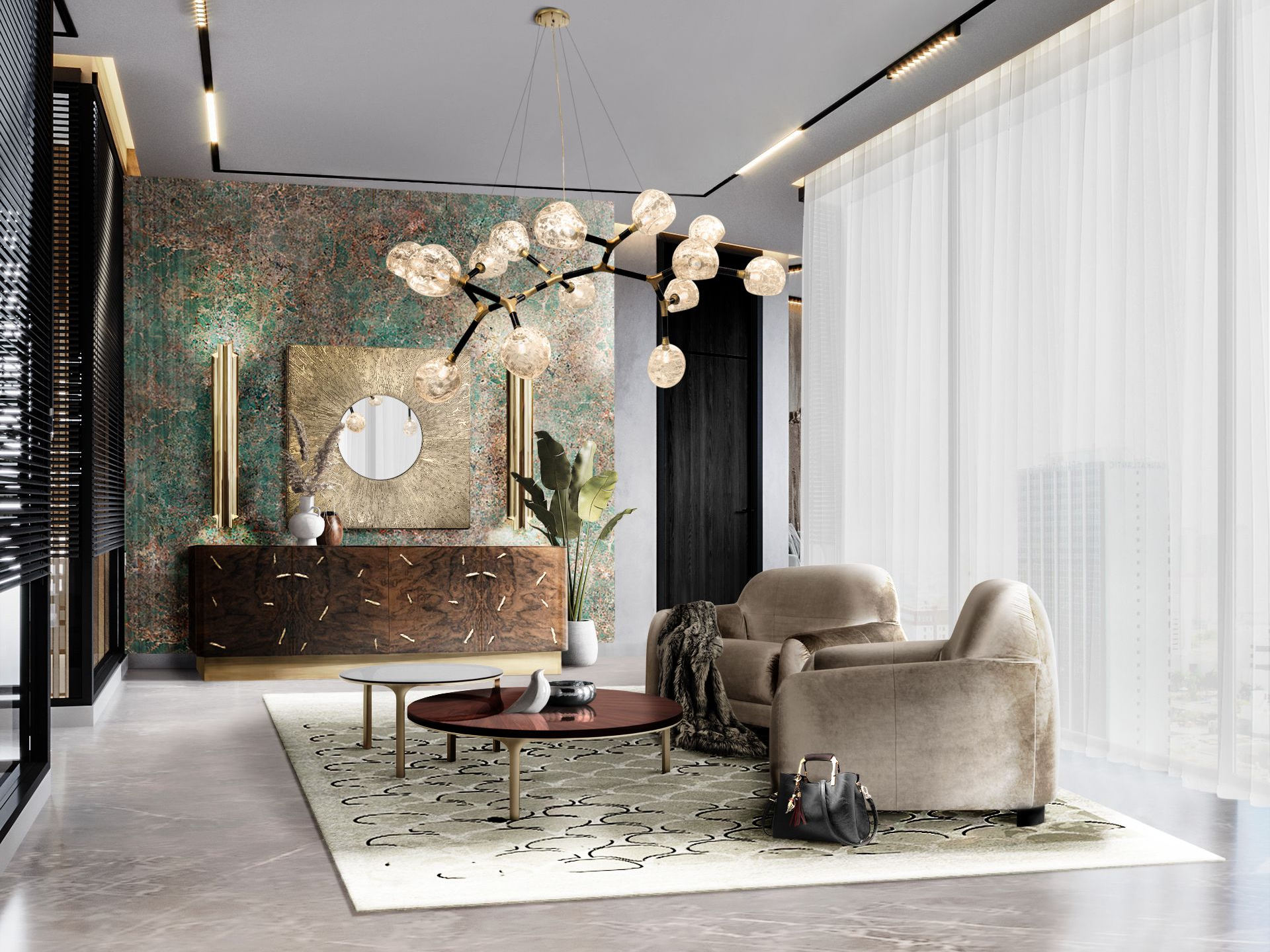 High-end and Unique Living Room with Koi Rug by Rug'Society