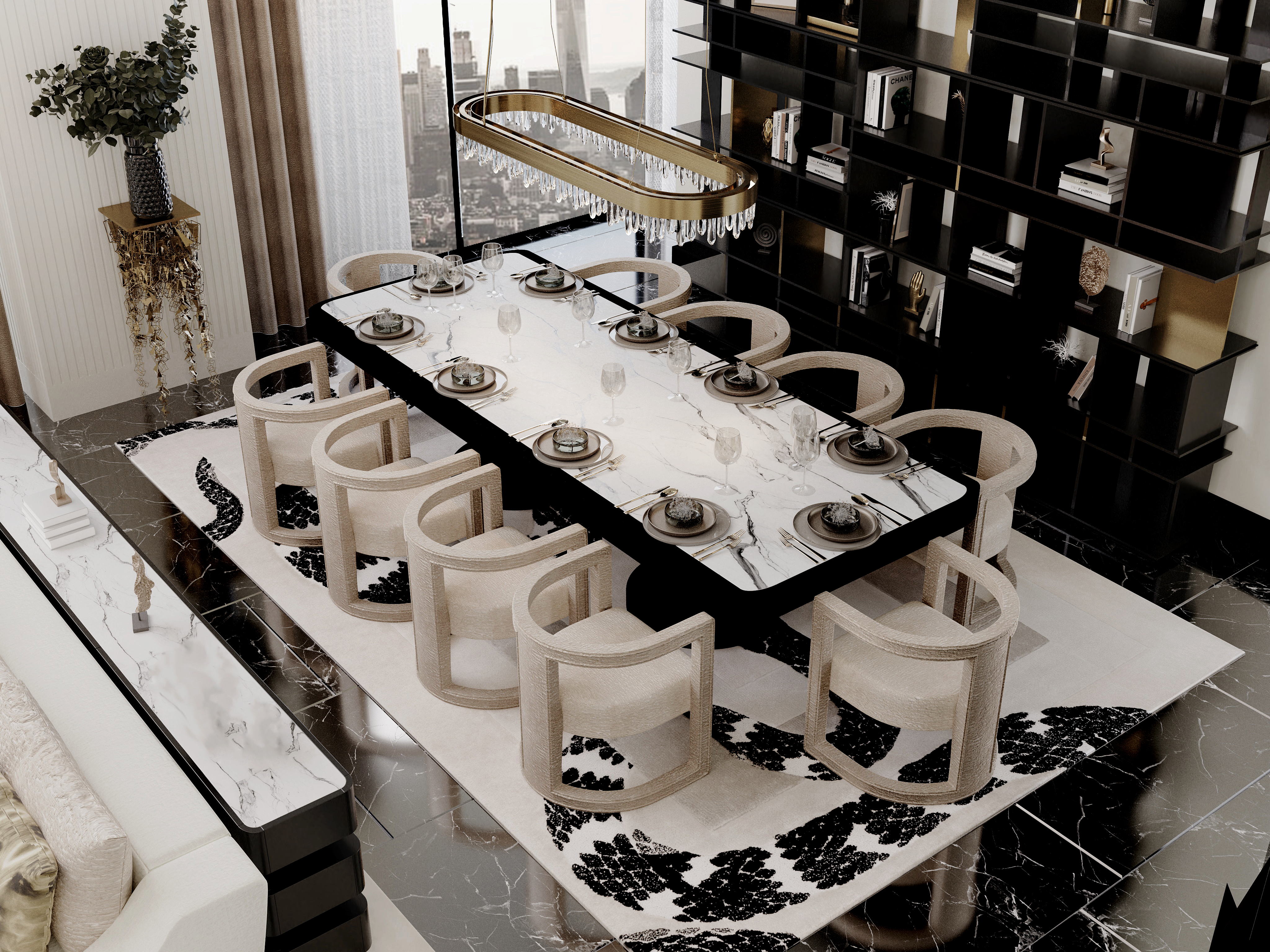 High-end Dining room with the Imperial Snake Rug by Rug'Society