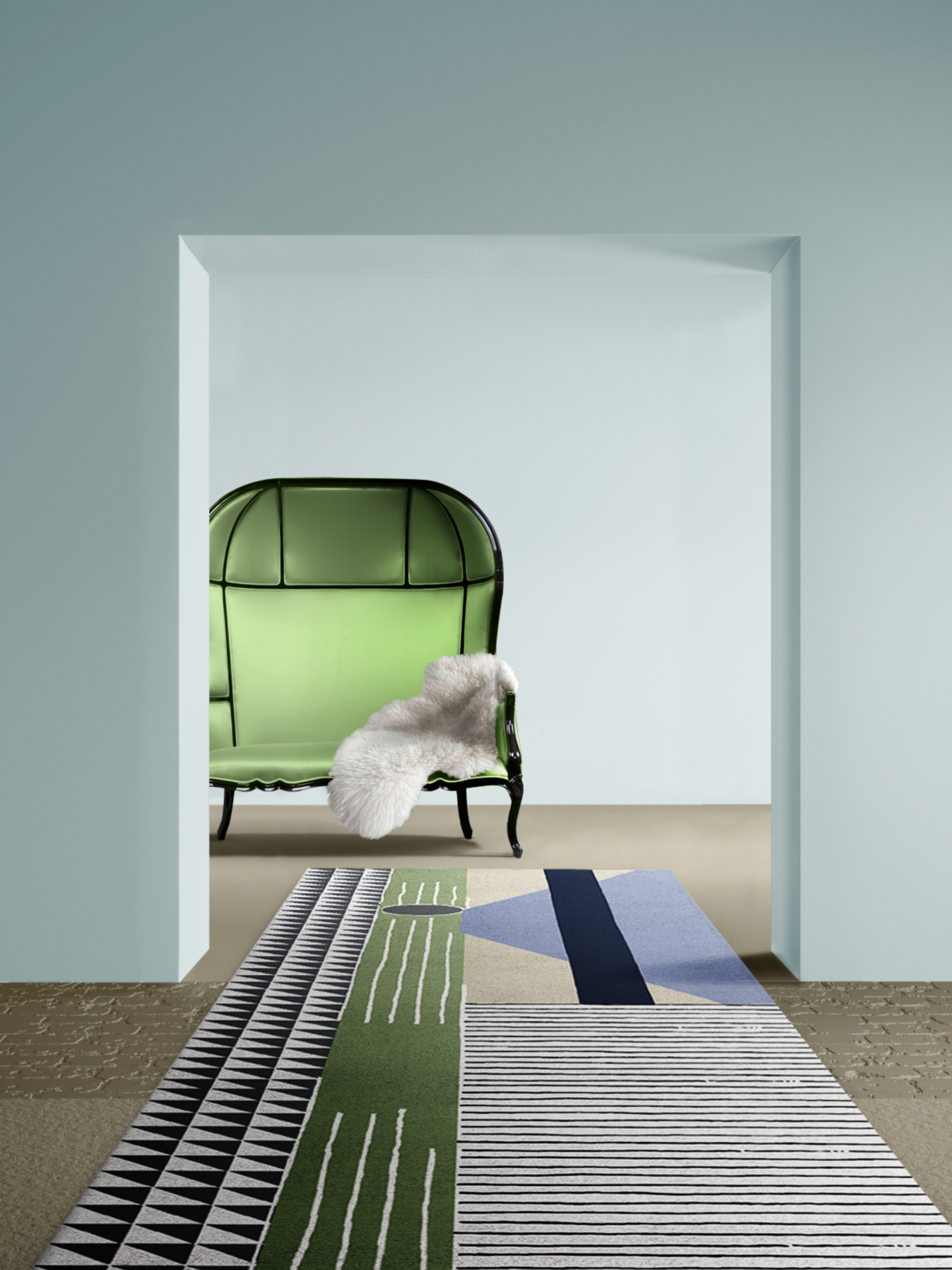 High-end Hallway with geometric Simba rug by Rug'Society