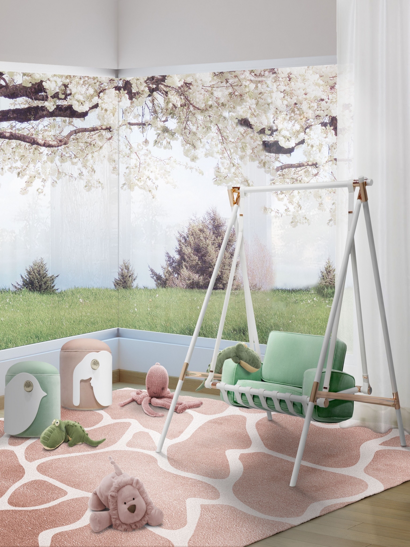 KIDS' BEDROOM WITH CELL PINK RUG - ROOM BY ROOM - RUG'SOCIETY | THE DELUXE OF PAST & PRESENT