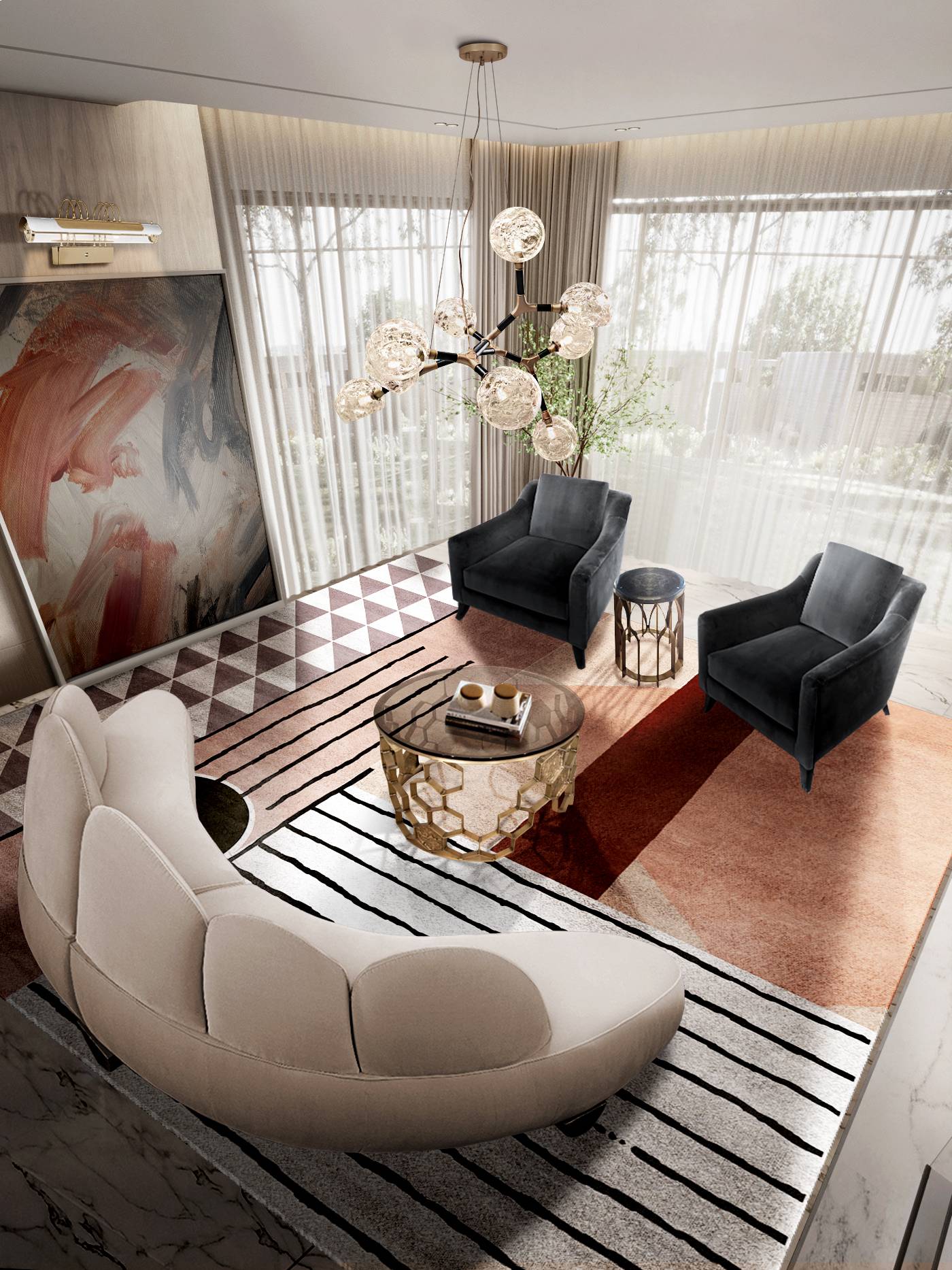 LIVING ROOM DESIGN WITH THE NEW SIMBA SQUARE RUG by Rug'Society