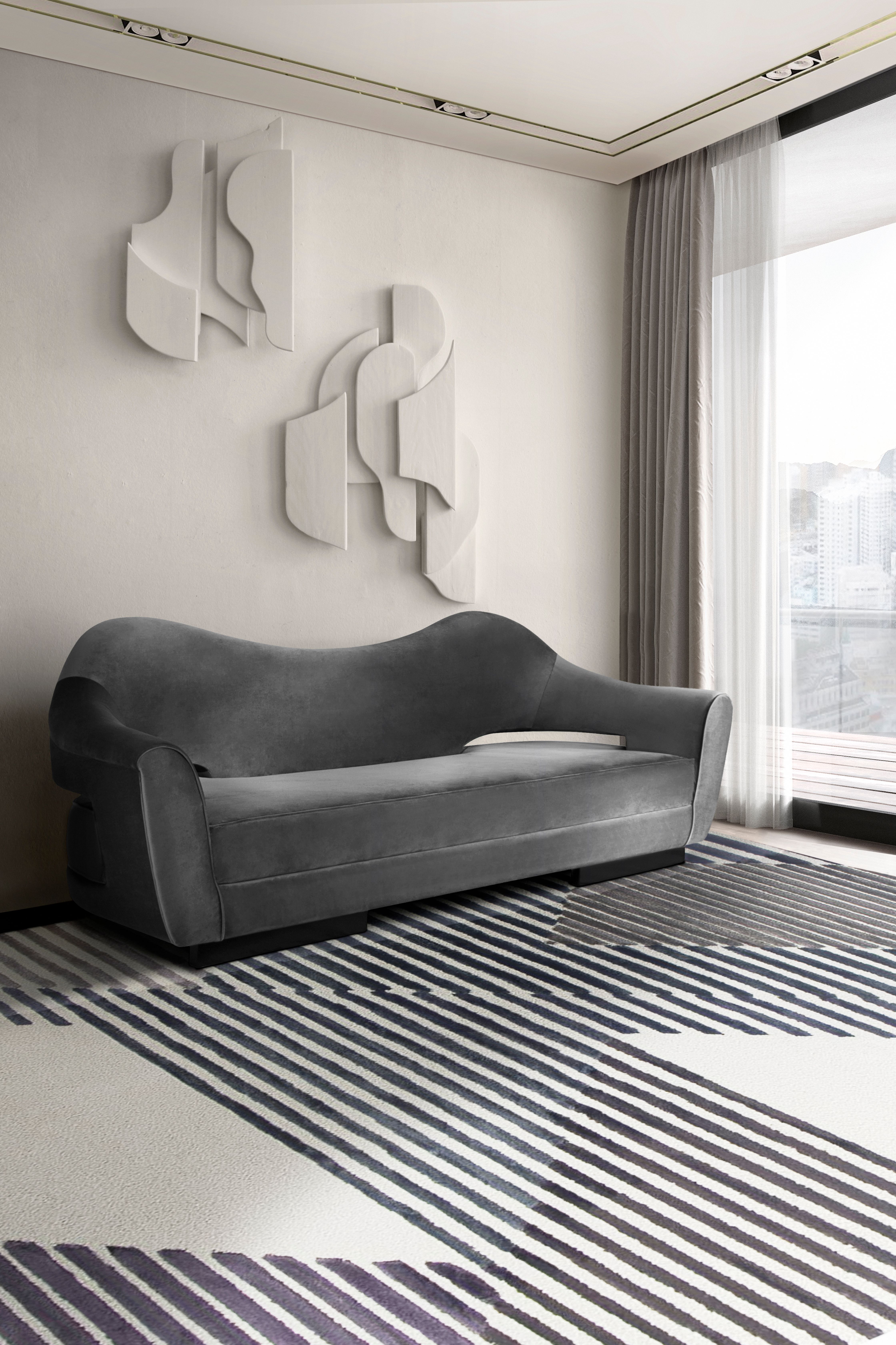 Living Room With Ultimate Gray And Air Geometric Rug by Rug'Society