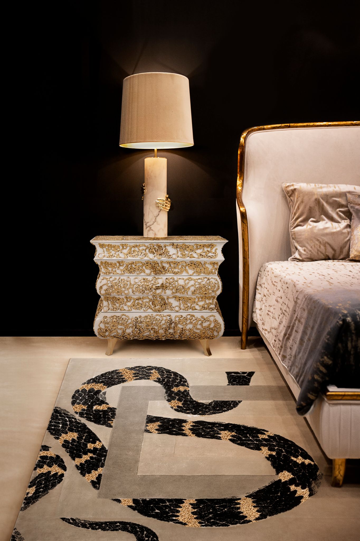 Luxurious Bedroom With Imperial Snake Rug by Rug'Society