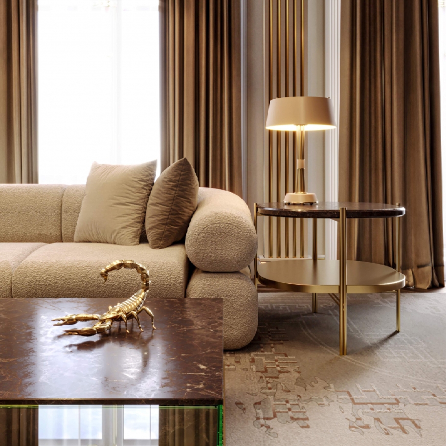Luxurious Gold Tones Living Room With Ruin&nbsp;Rug by Rug'Society
