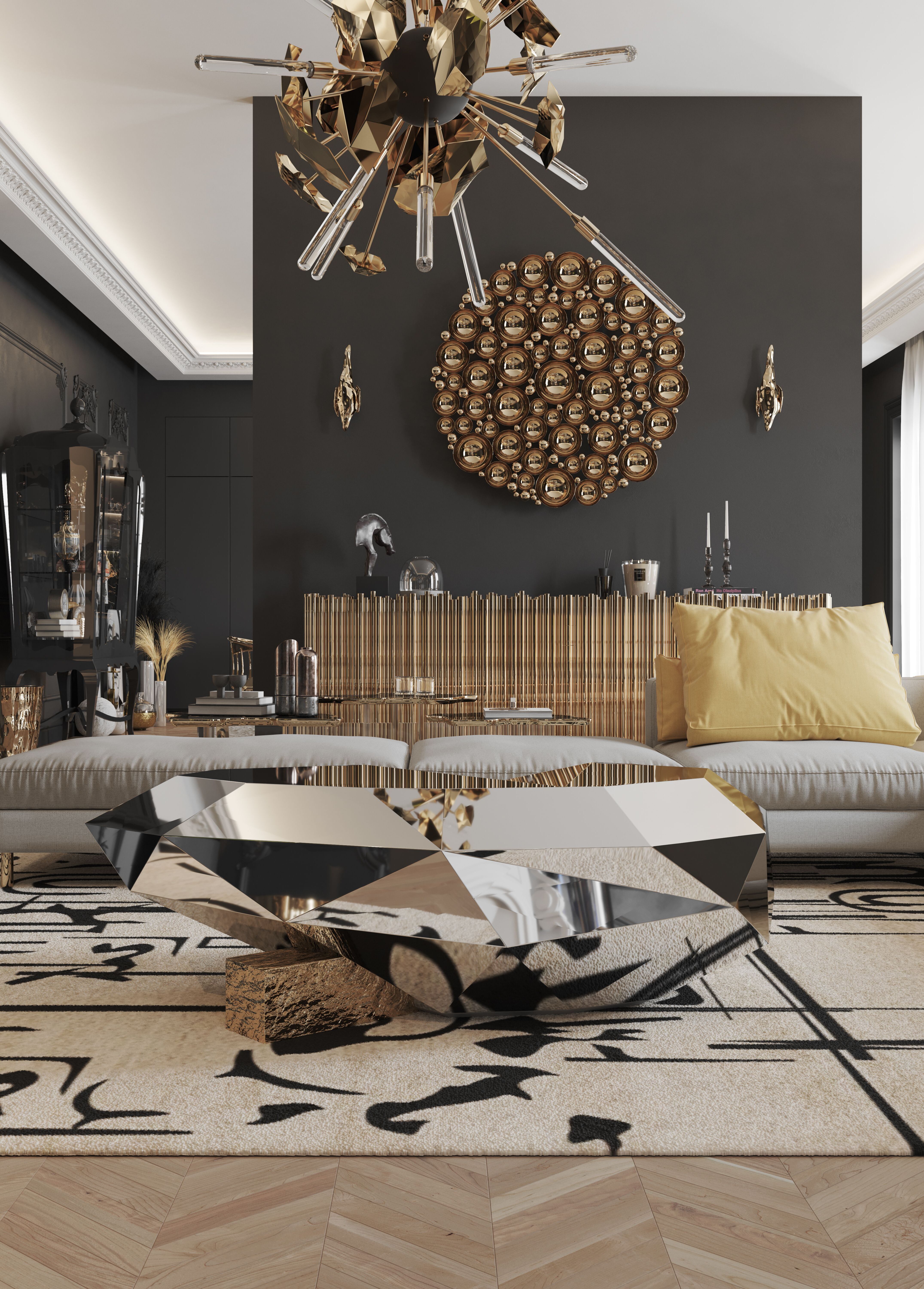 Luxurious Living Room With Black Ink Urban Rug by Rug'Society