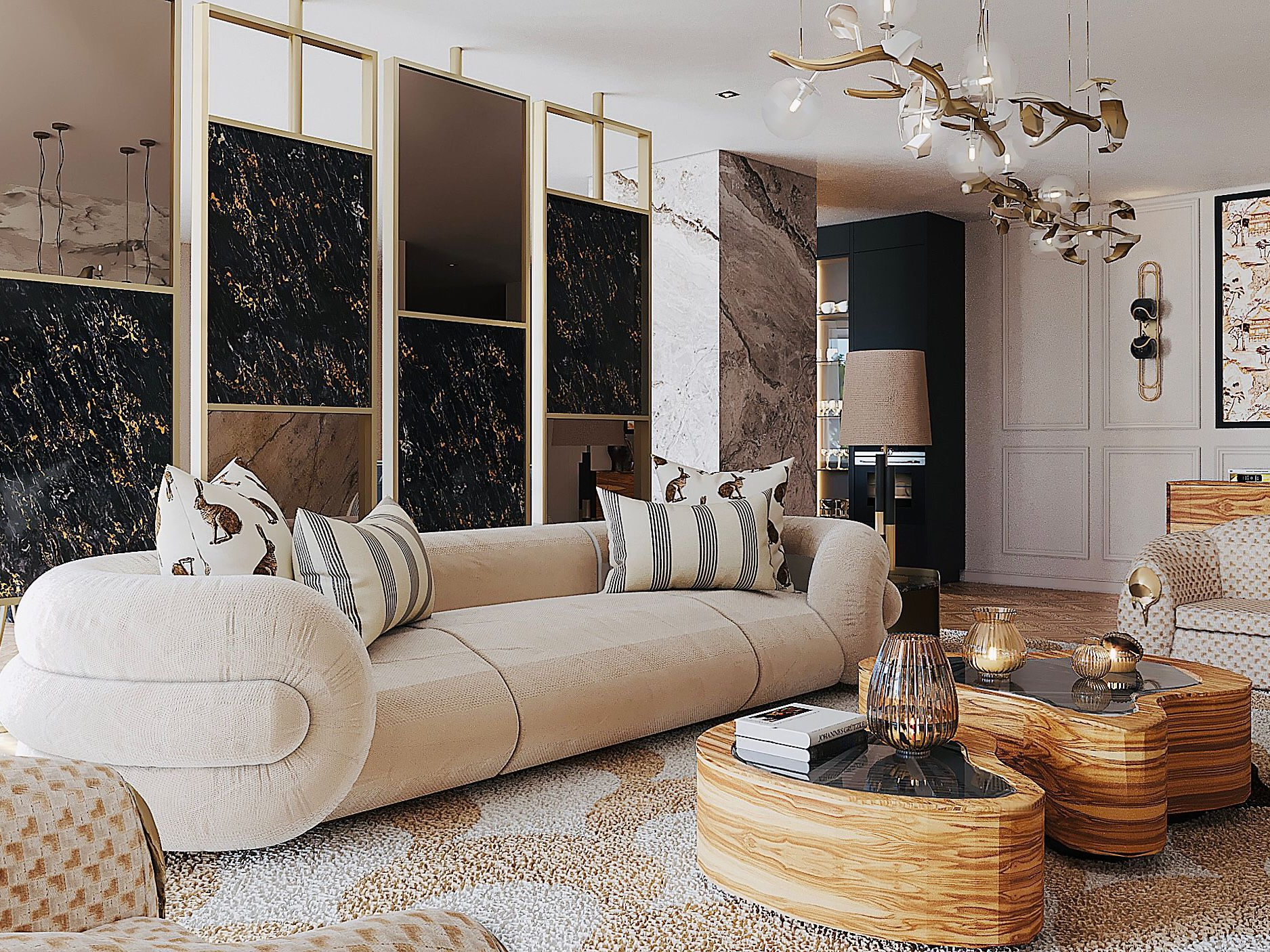 Luxurious Living Room With Neutral Version of Adler Rug by Rug'Society