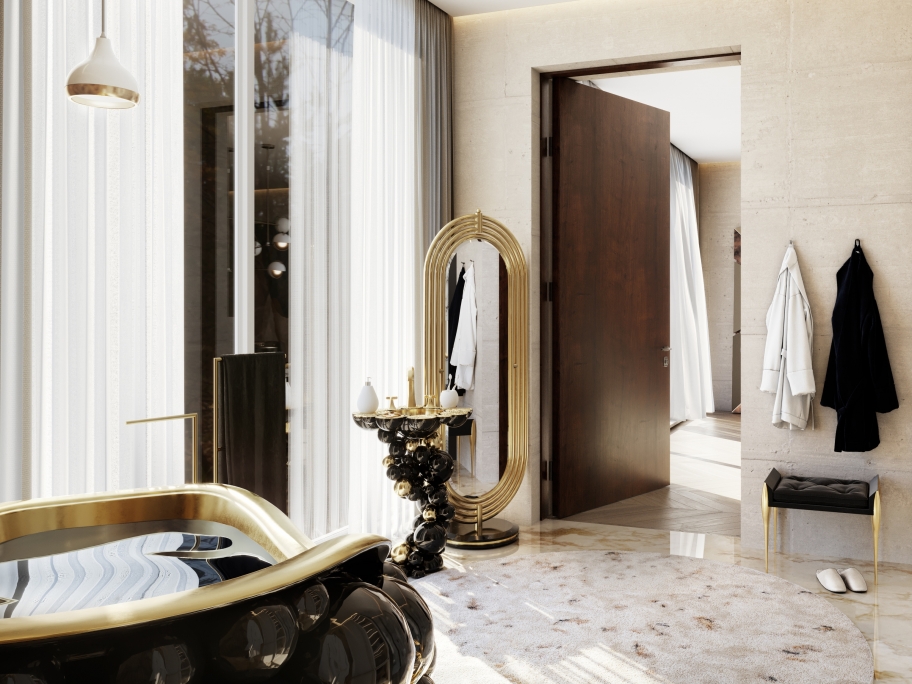 luxurious master bathroom design with Oslo Rug - Rug'Society