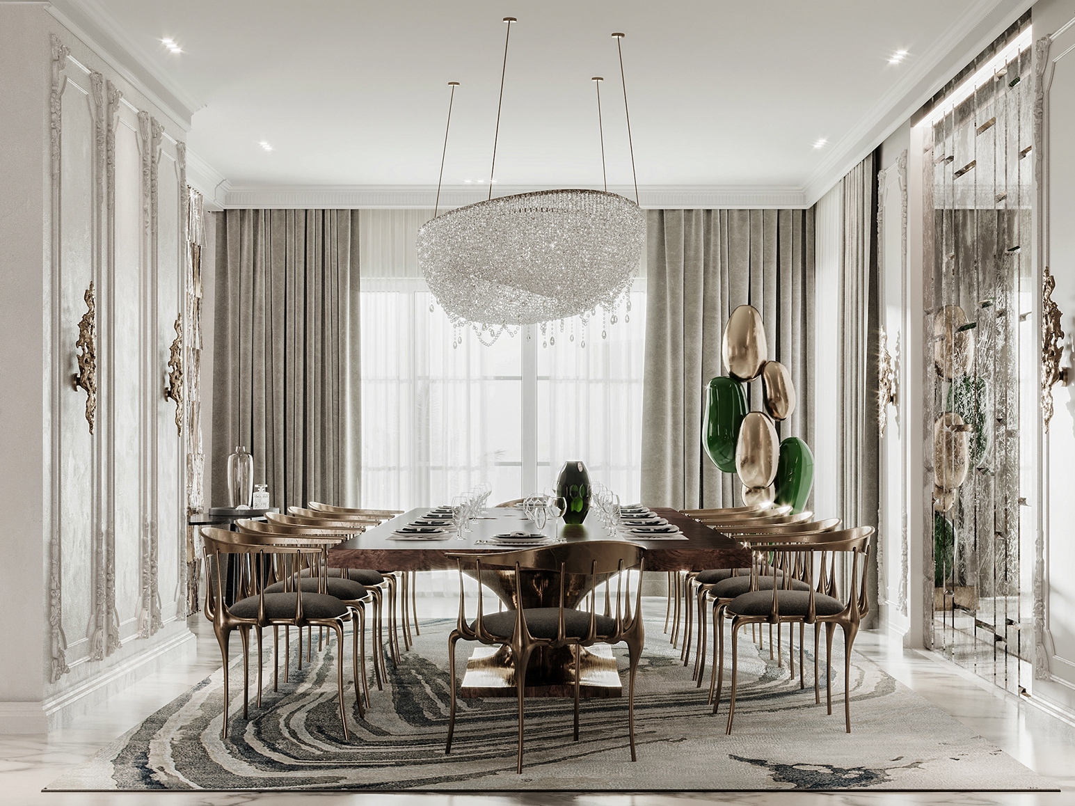 Luxury Contemporary dining room with AGATHA RUG by Rug'Society