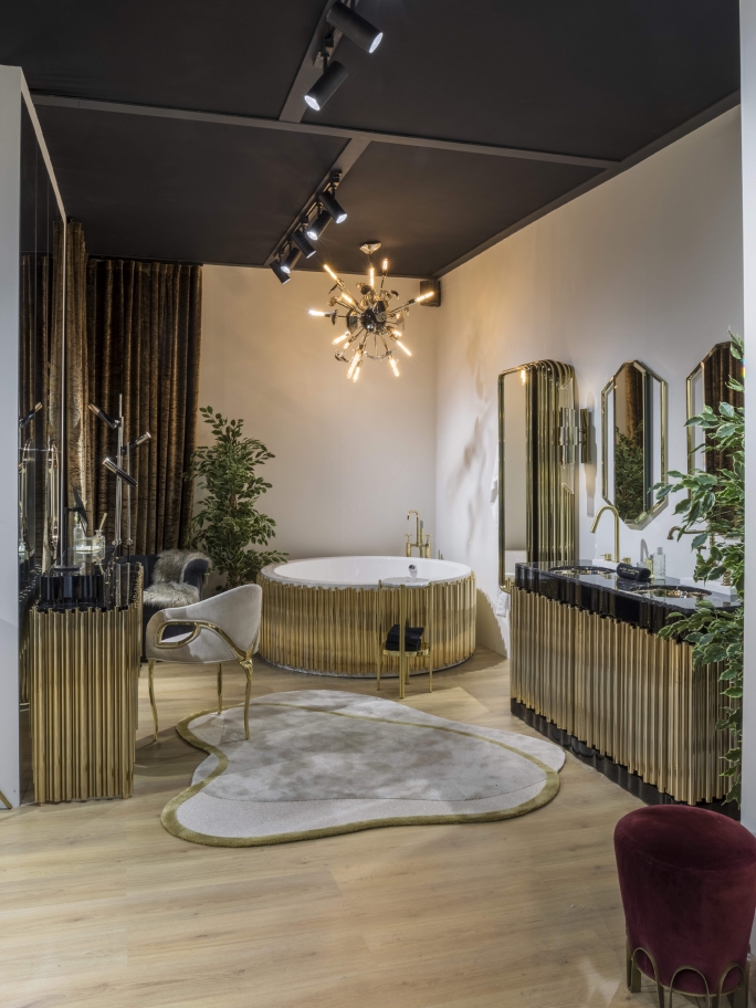 Luxury Gold Tones Bathroom Design With Blush Rug by Rug'Society