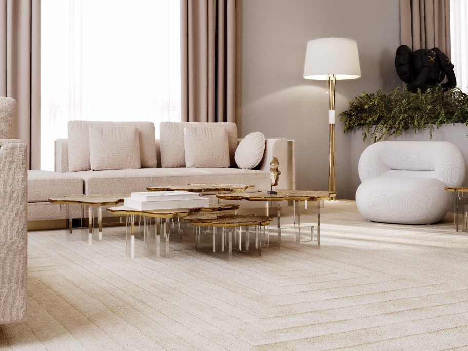 Luxury Neutral Living Room With White Garden Rug by Rug'Society