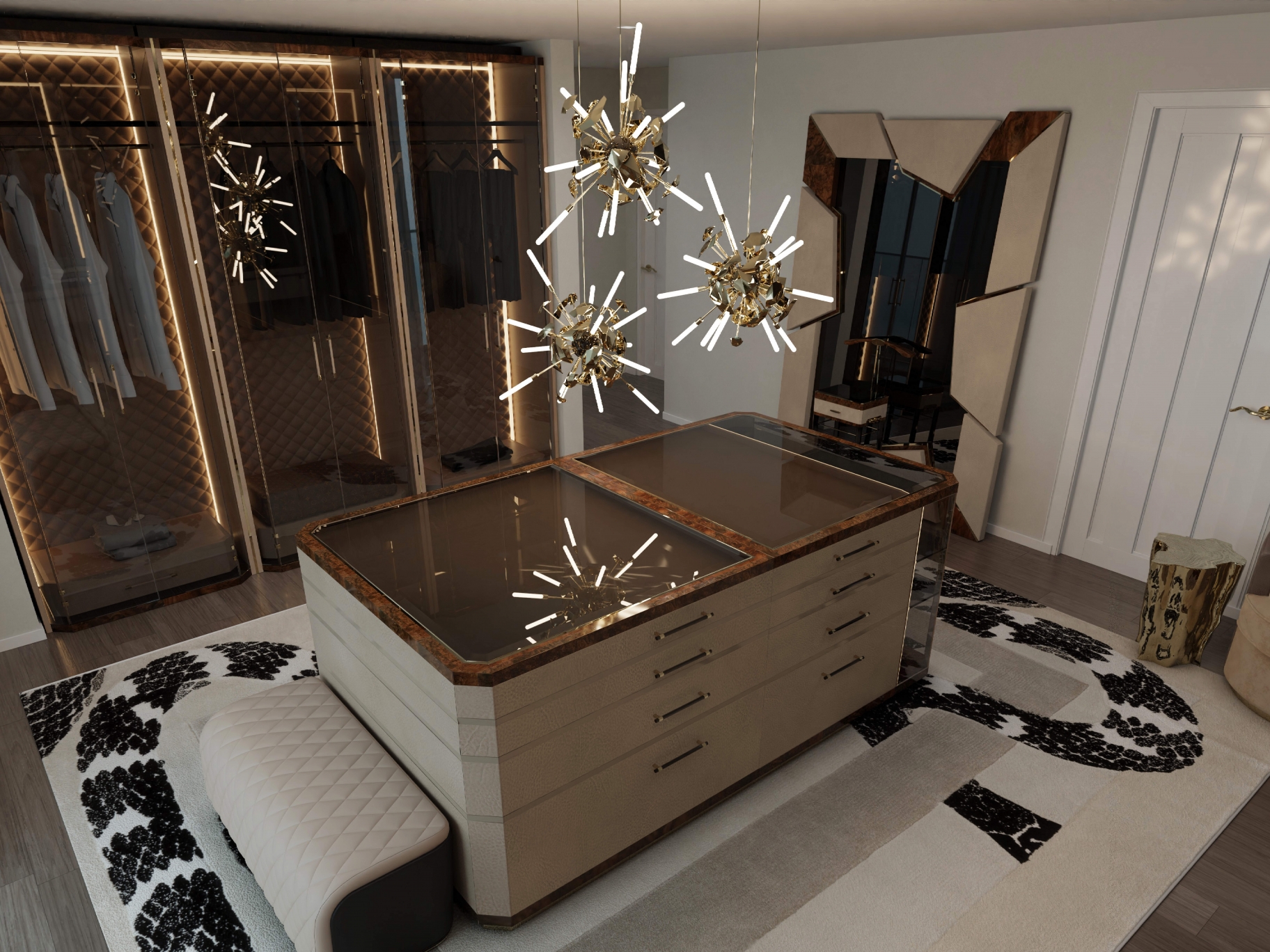 LUXURY NEUTRAL TONES CLOSET DESIGN WITH IMPERIAL SNAKE RUG - ROOM BY ...