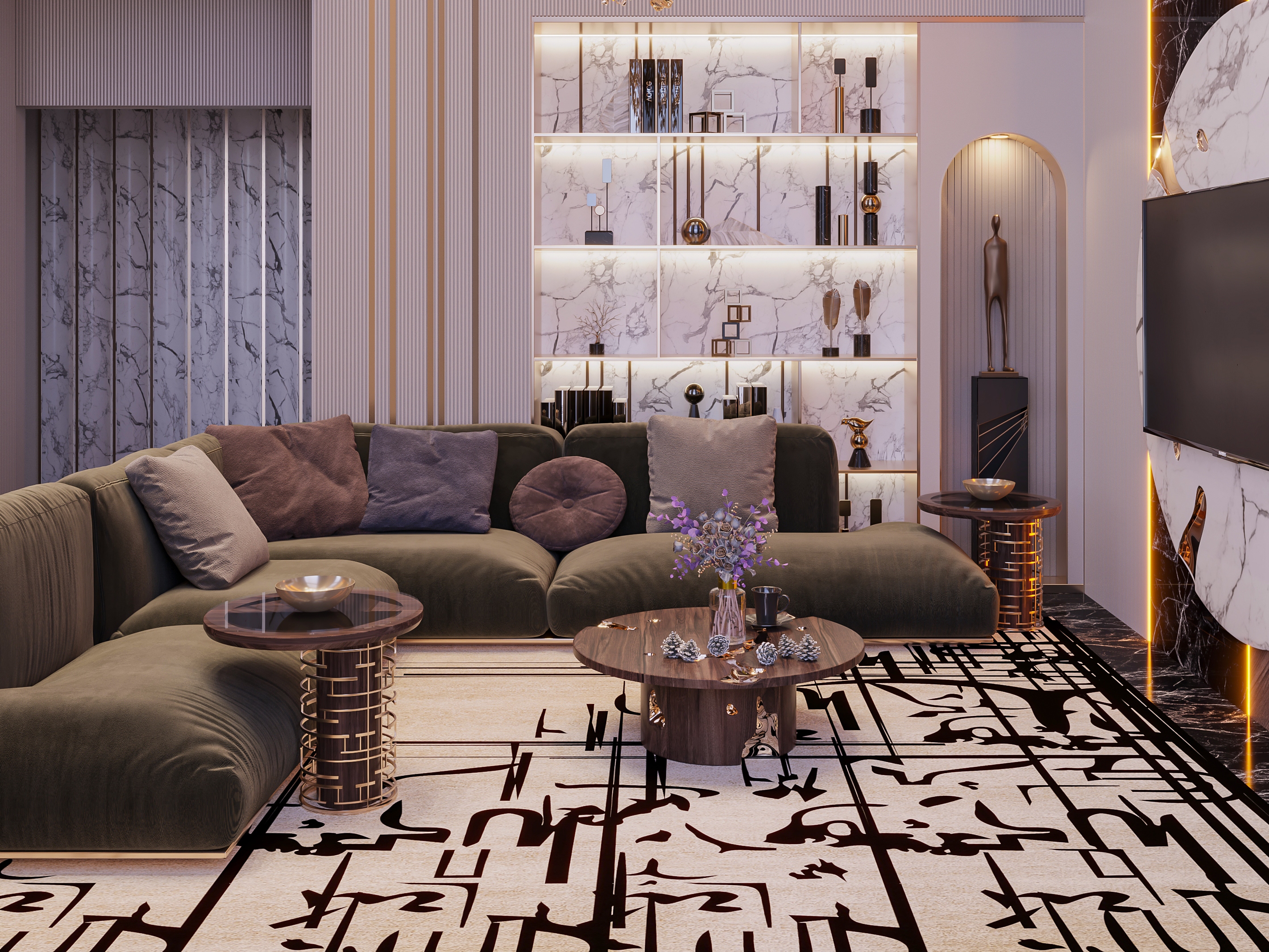 Majestic Modern contemporary Living Room With Black Ink Rug by Rug'Society