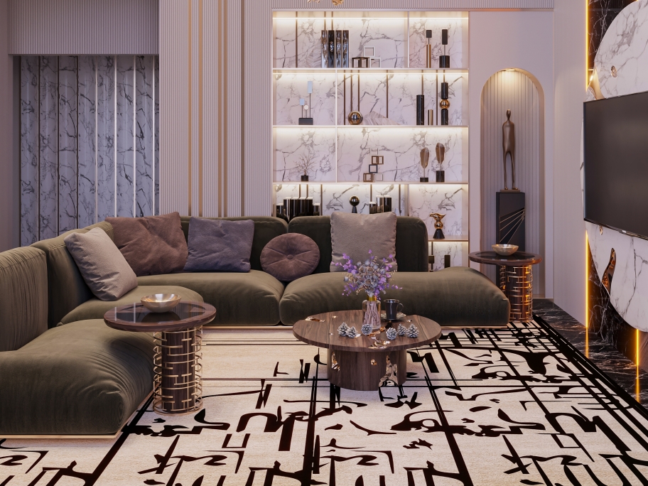 Majestic Modern contemporary Living Room With Black Ink Rug - Rug'Society