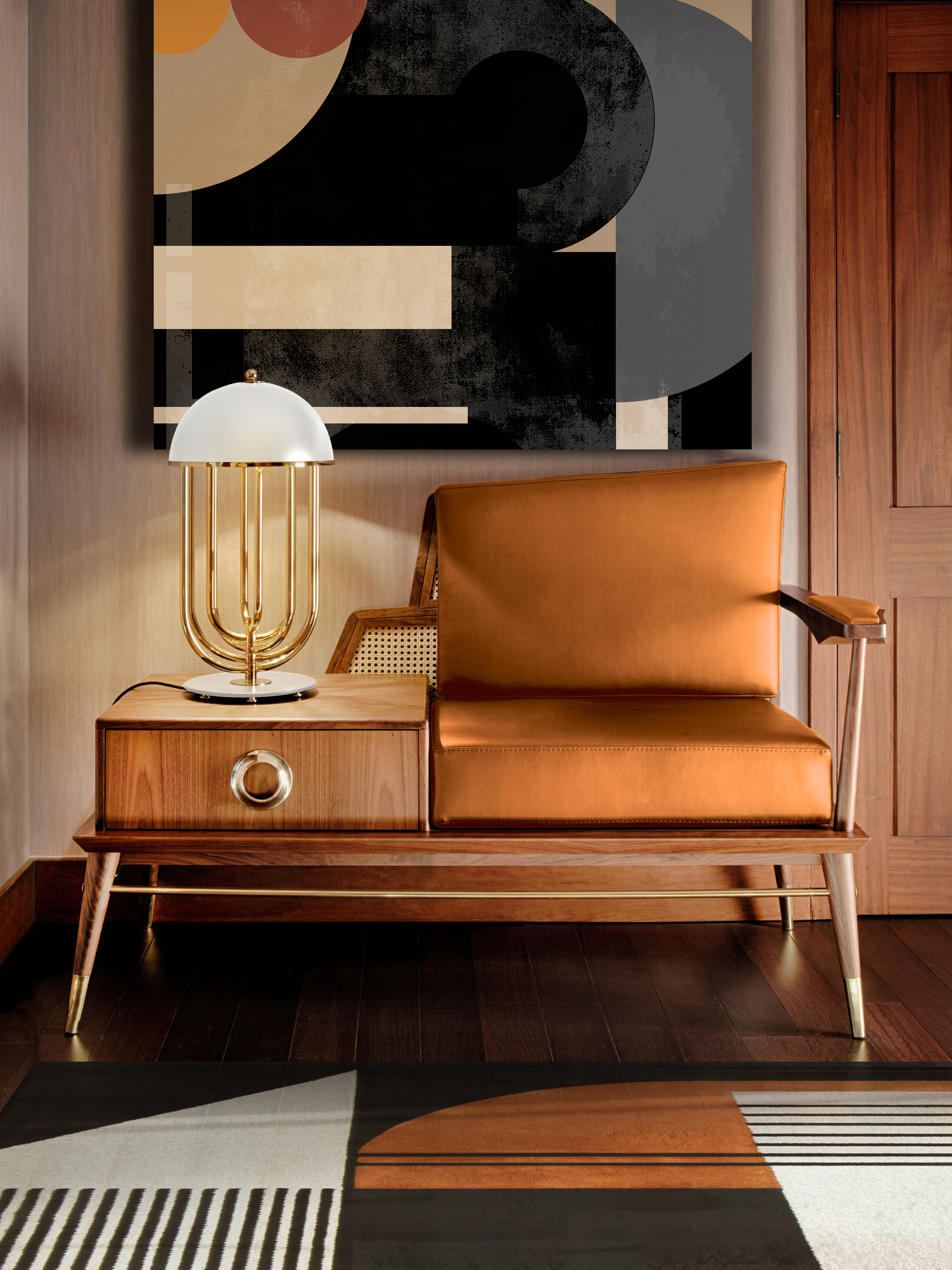 Mid-Century Reading Corner With A Pop of Orange Tones by Rug'Society