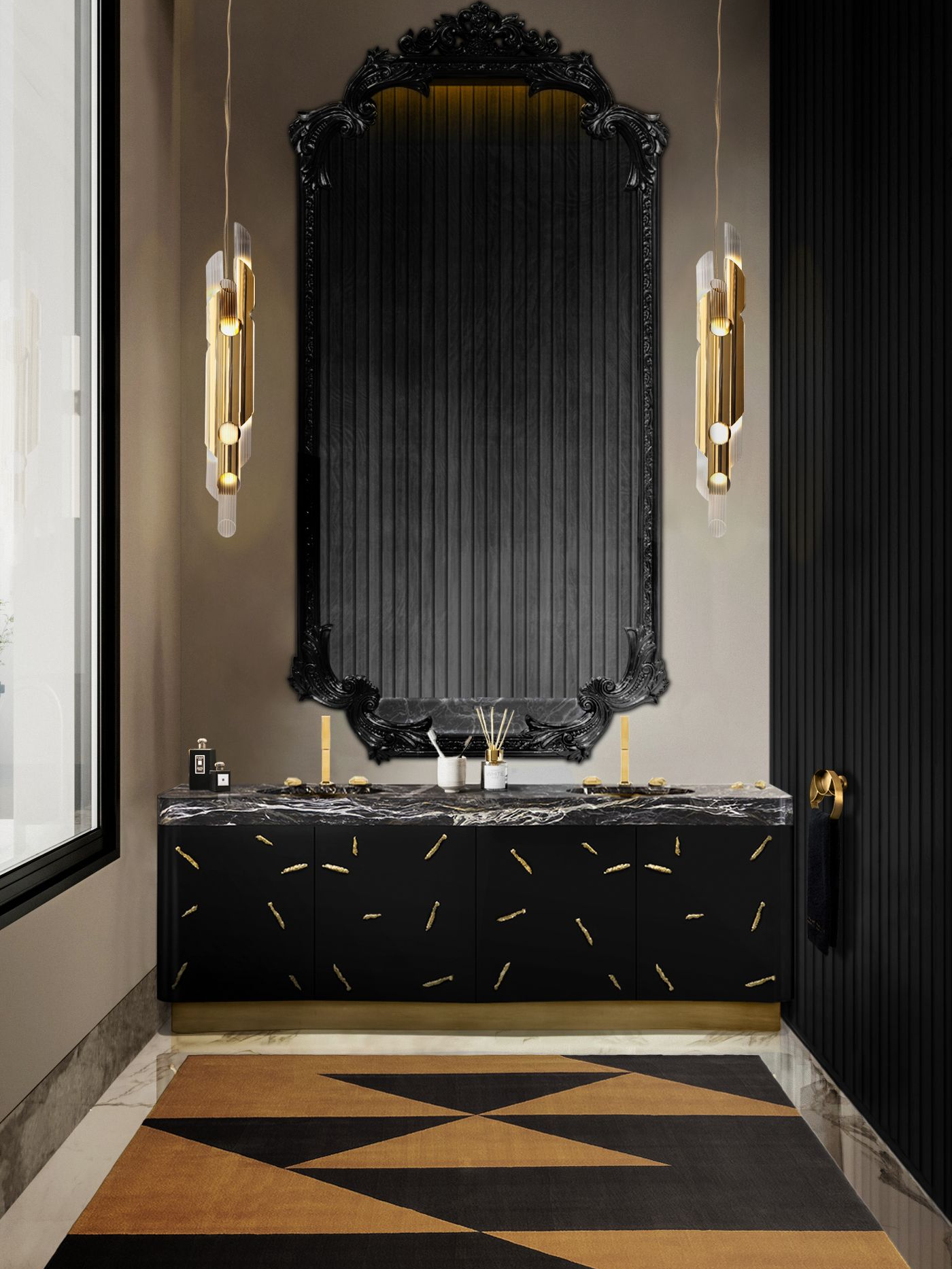 Modern Bathroom with Handmade Origami Rug by Rug'Society