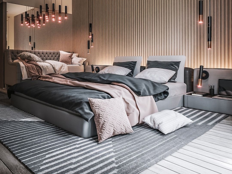 Modern Bedroom With Geometric Air Rug - Rug'Society