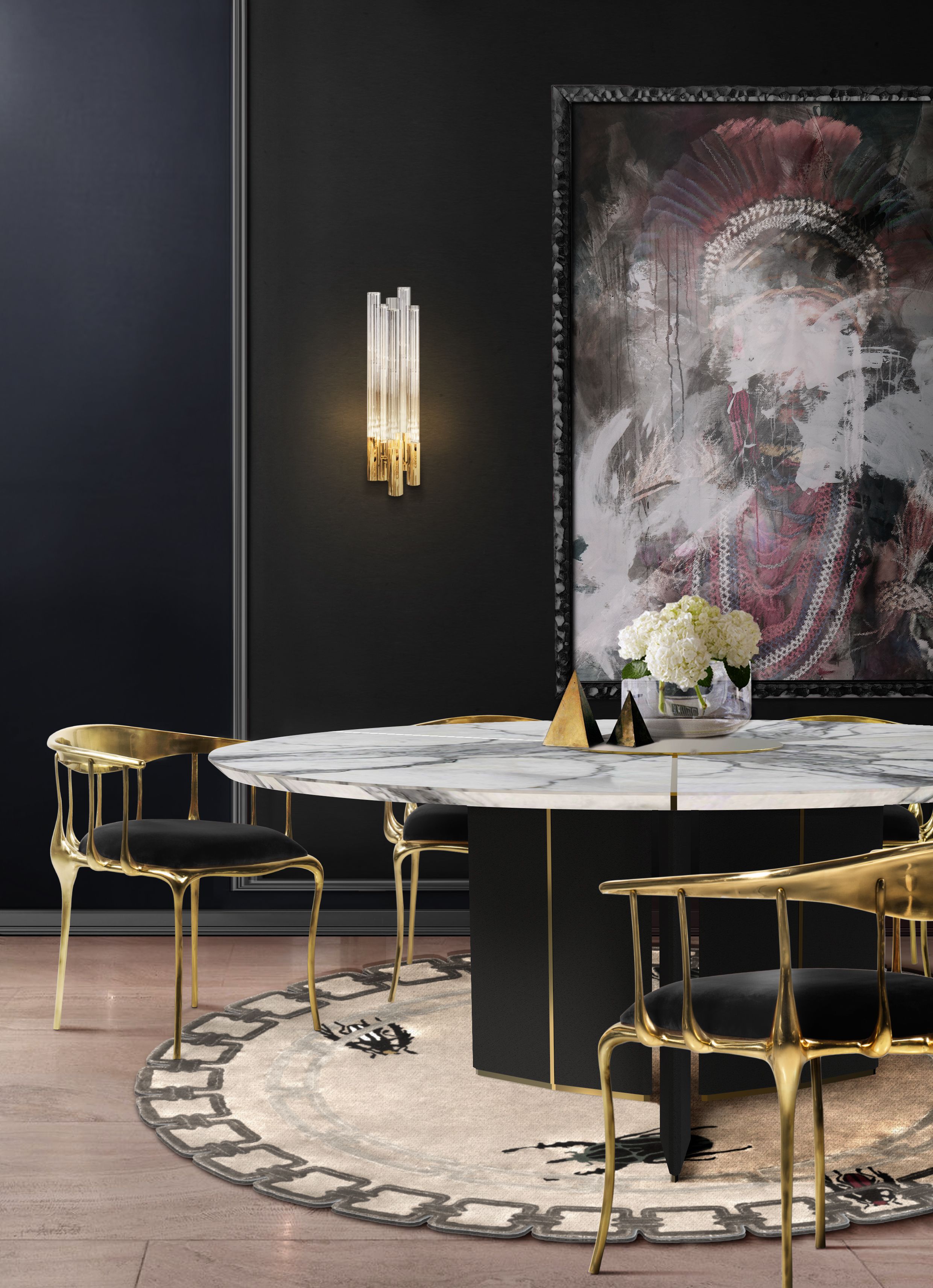 Modern Classic Dining Room With Golden Details by Rug'Society