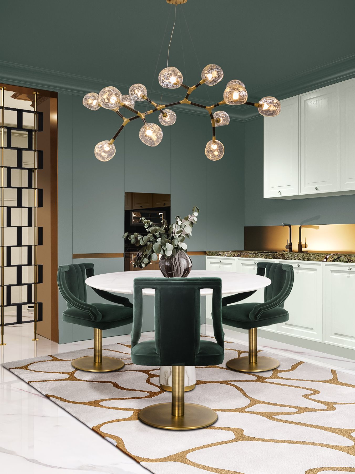 Modern Contemporary Kitchen With Cell Gold Rug by Rug'Society