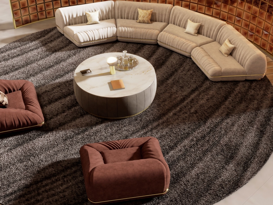 Modern Contemporary Living Room With Kara Hand-Tufted Rug - Rug'Society