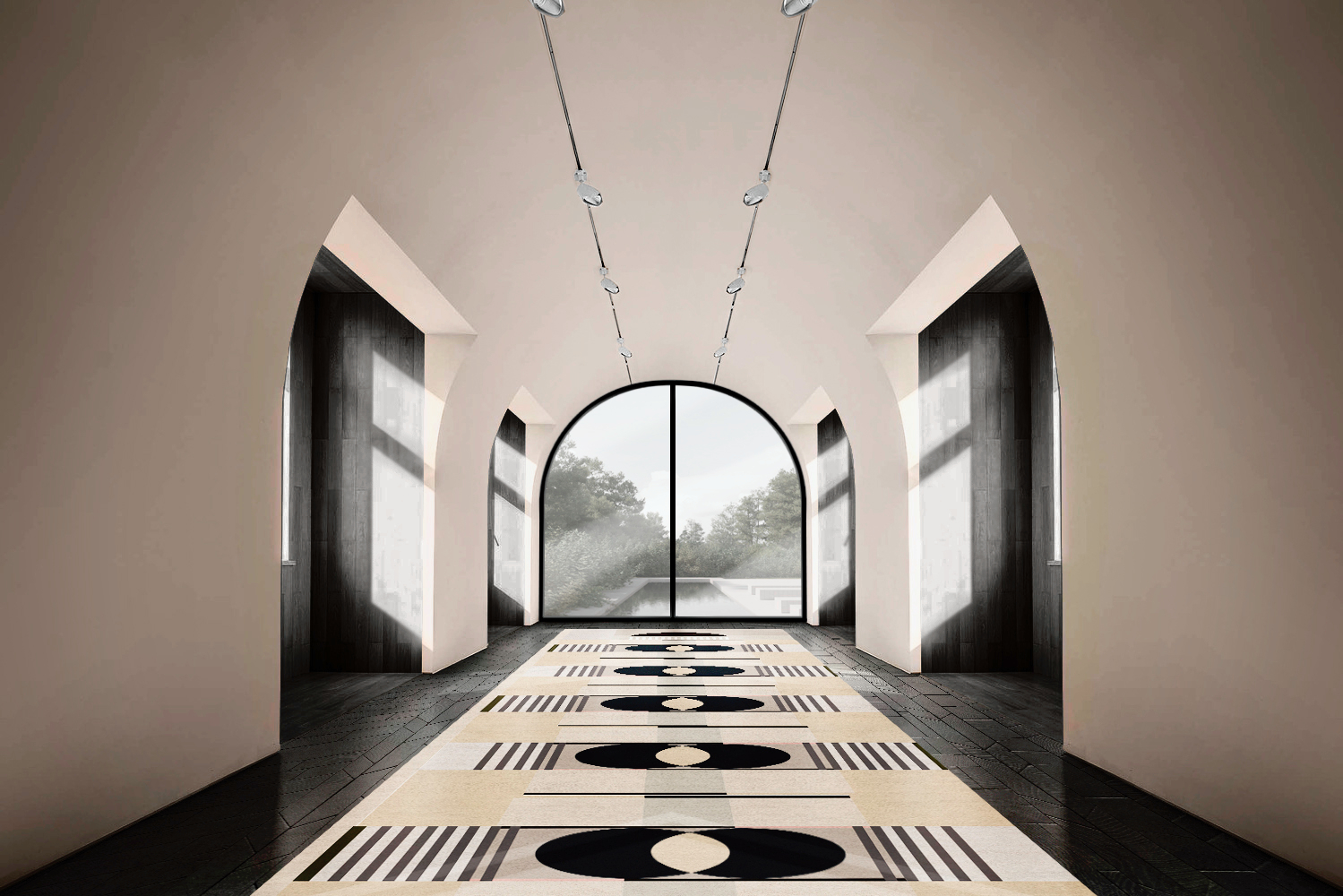 Modern Hallway with the geometric Isaac rug by Rug'Society