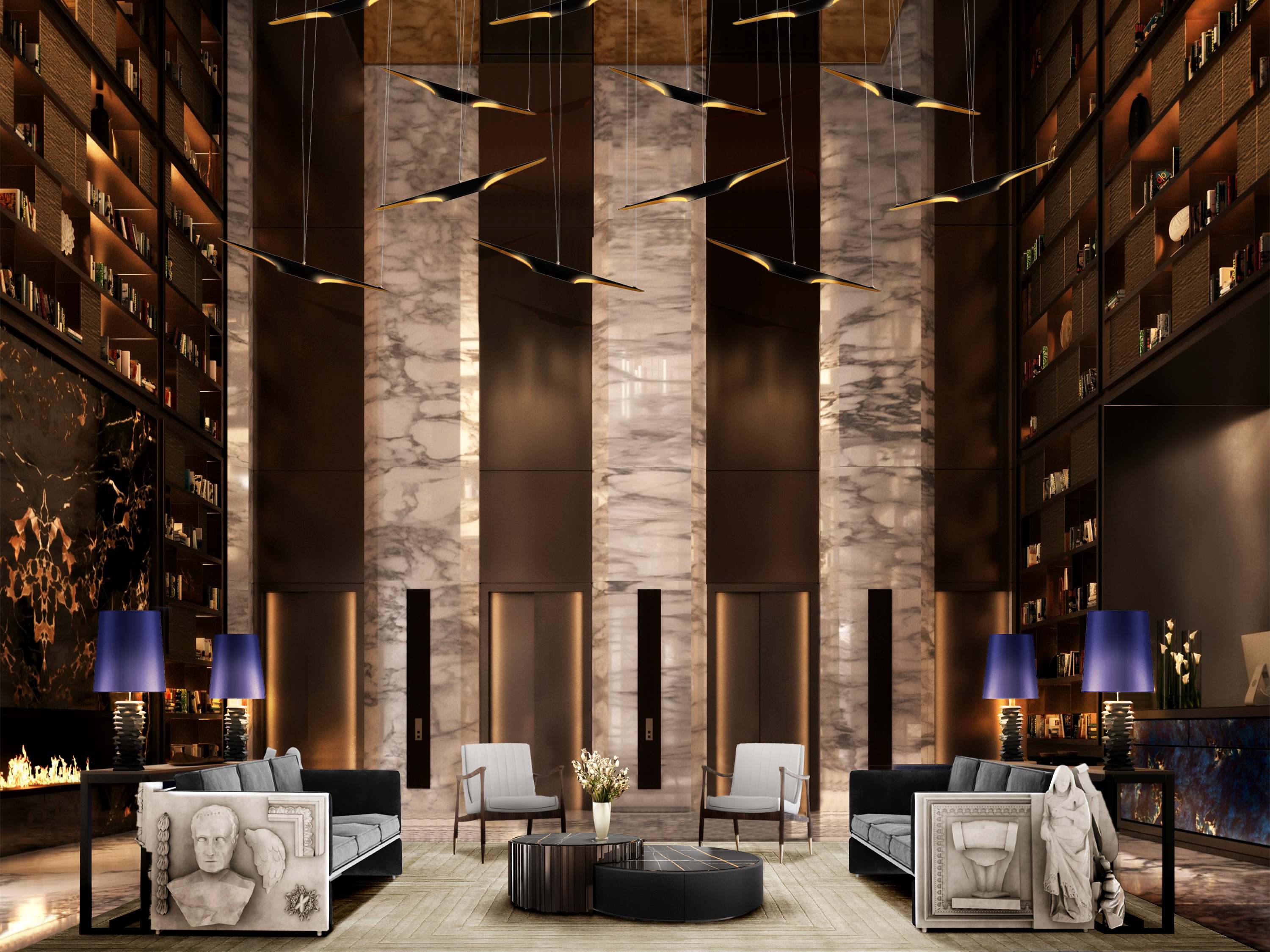 MODERN HOTEL LOBBY WITH THE STUNNING WHITE GARDEN RUG by Rug'Society