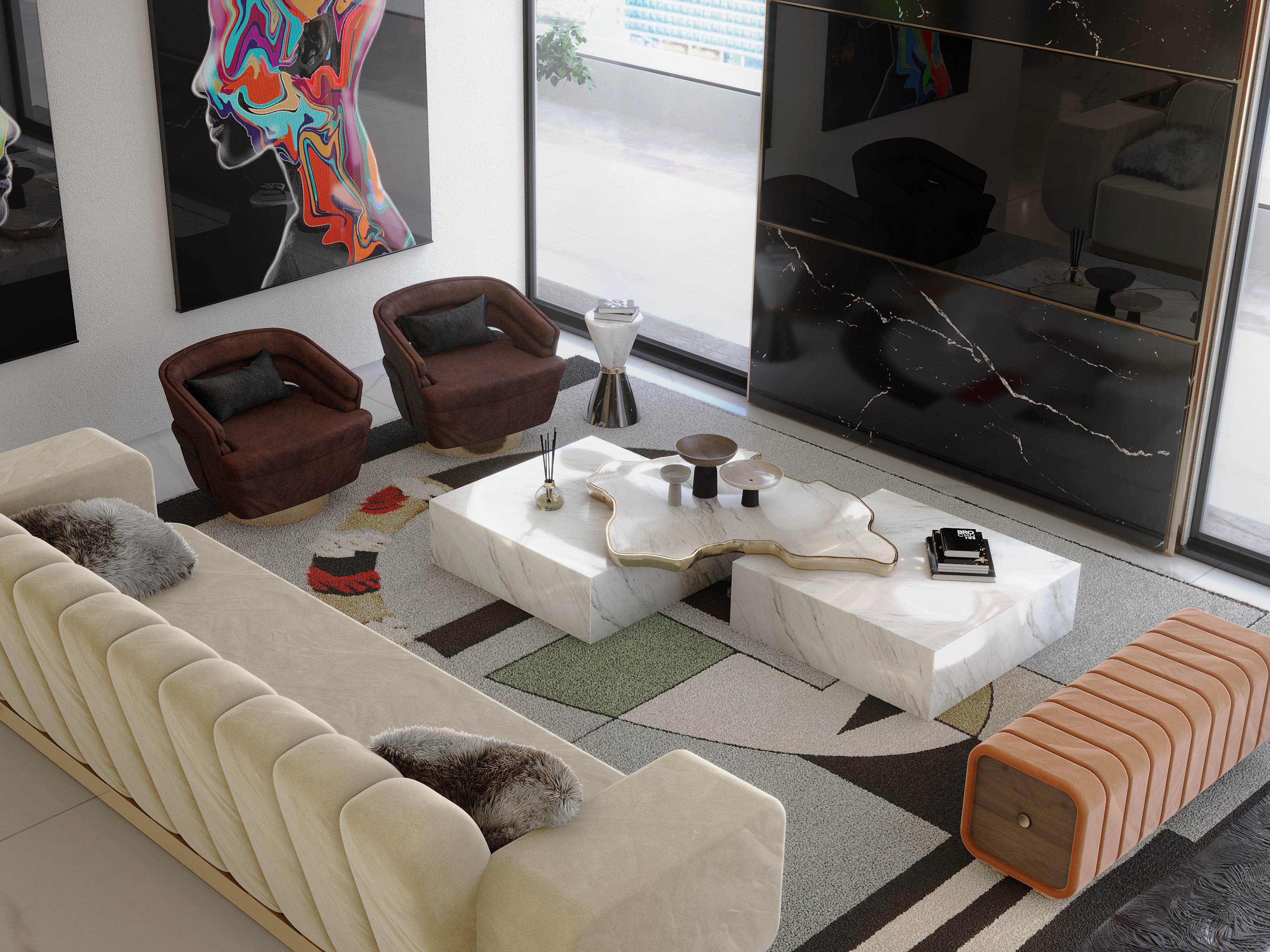 MODERN LIVING ROOM WITH THE UNIQUE MIRA RUG by Rug'Society