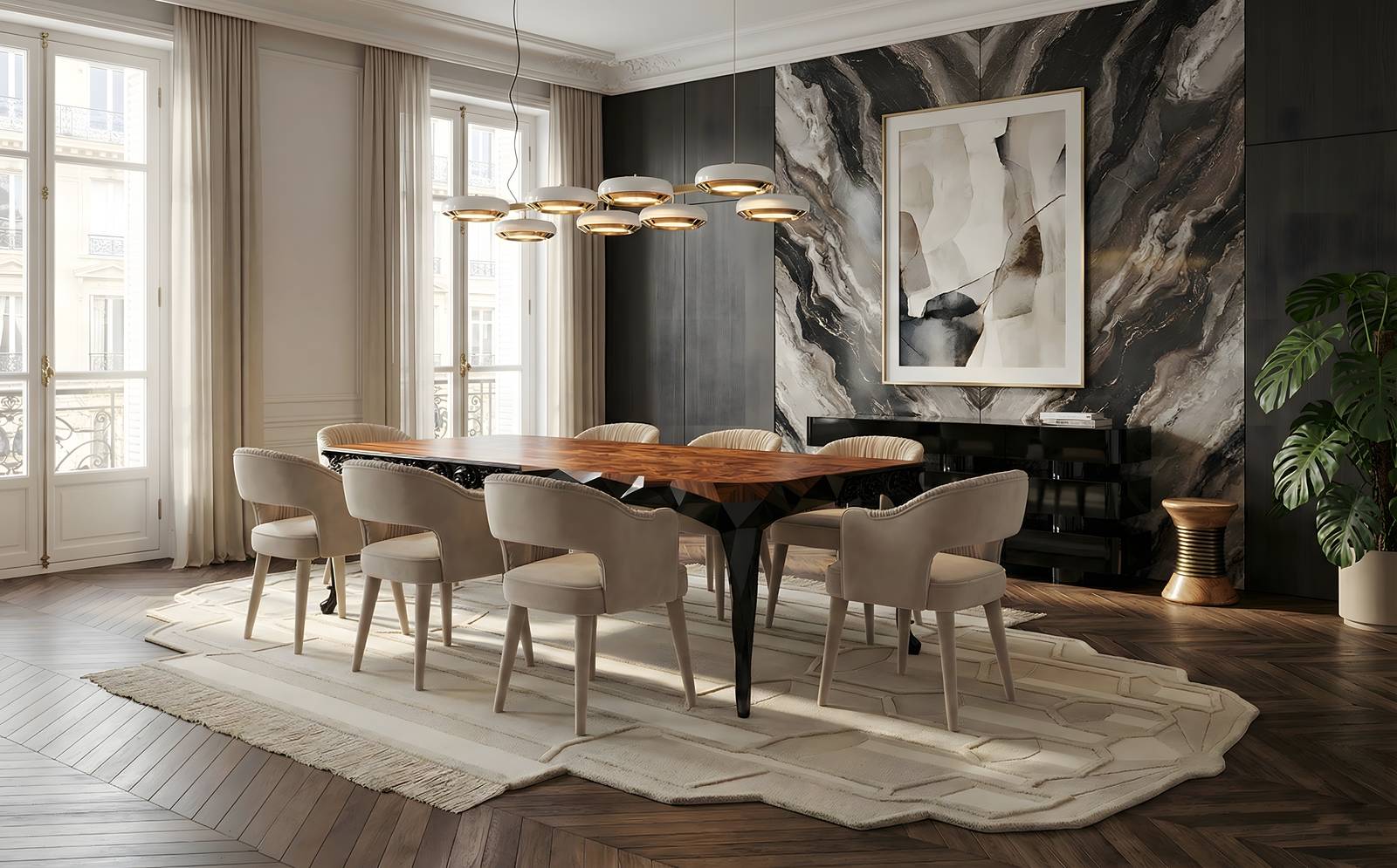 Modern Luxury Dining Room With Lucy&nbsp;Rug by Rug'Society