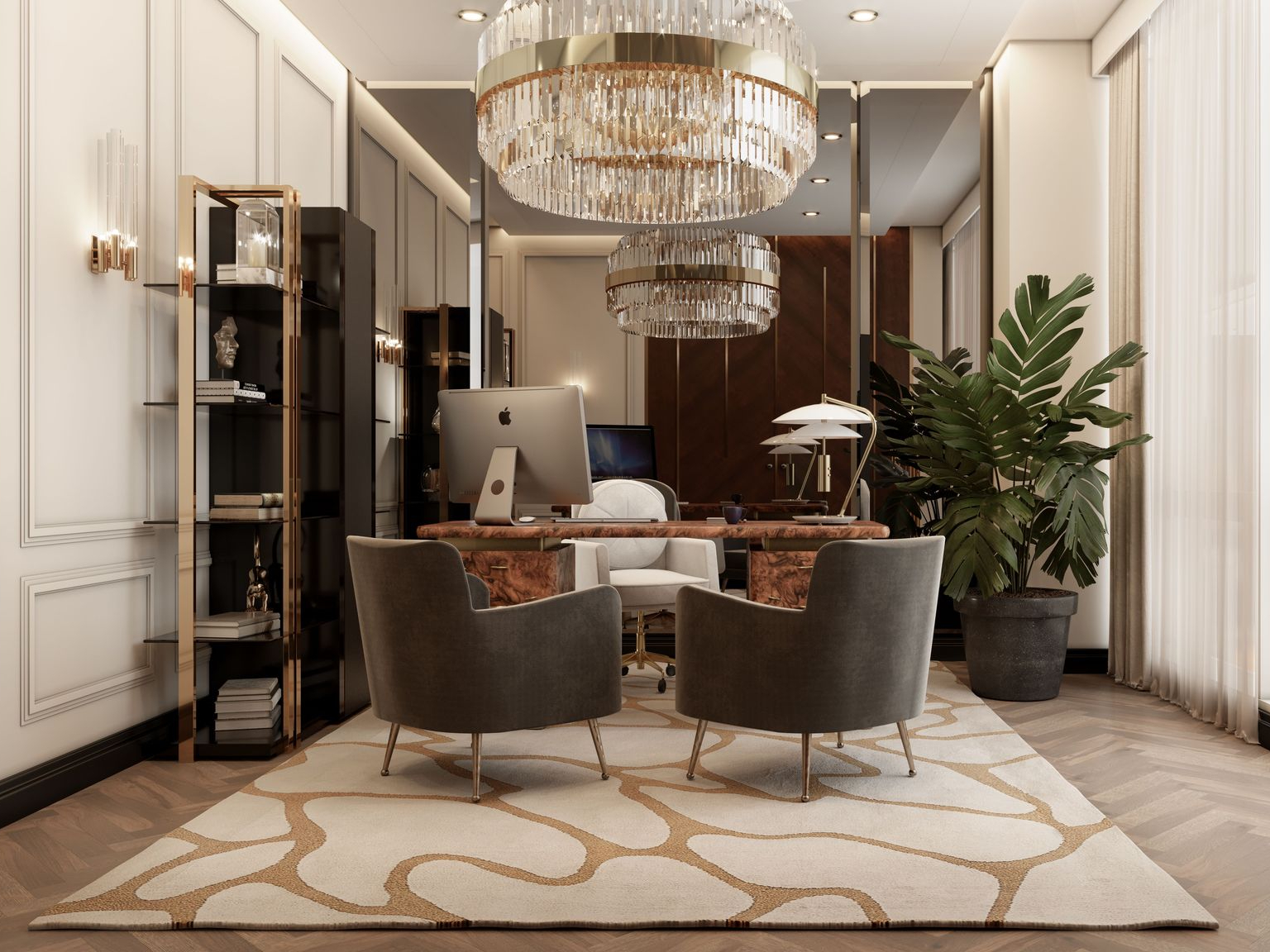 Modern Luxury Office With Cell Neutral Rug by Rug'Society