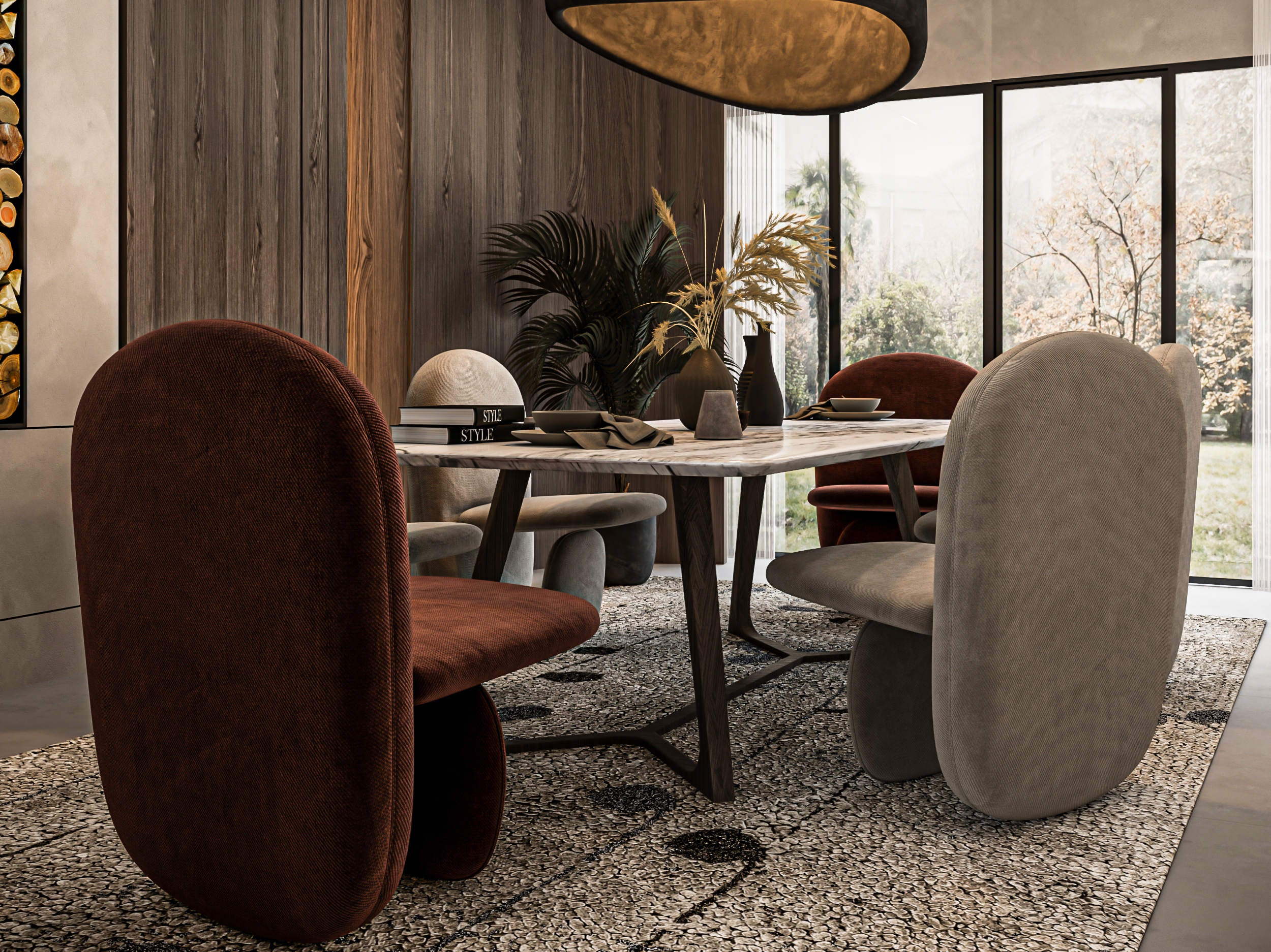 modern mid-century dining room With POPPY RUG by Rug'Society