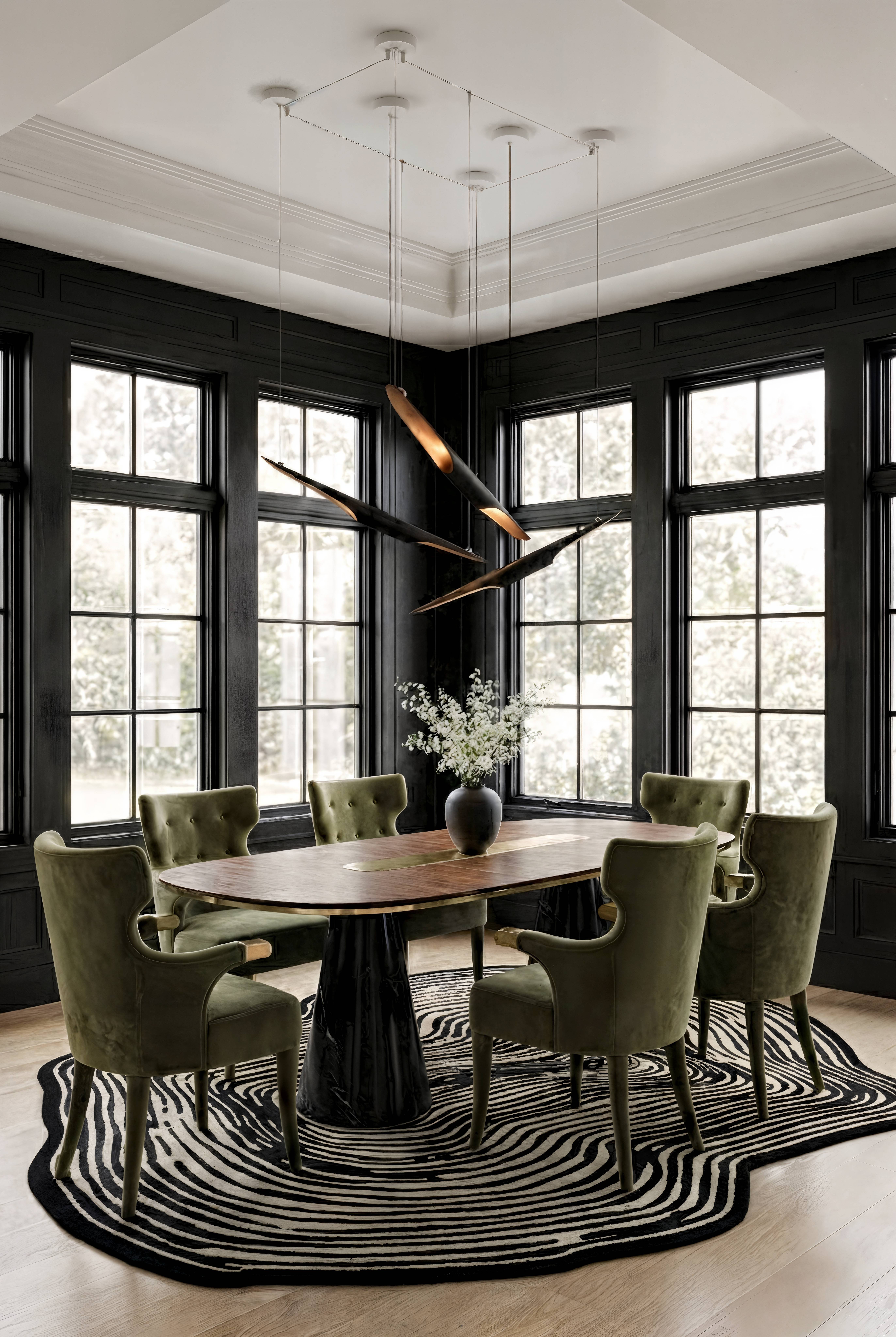 Modern Monochrome Dining Room With Loode&nbsp;Rug by Rug'Society