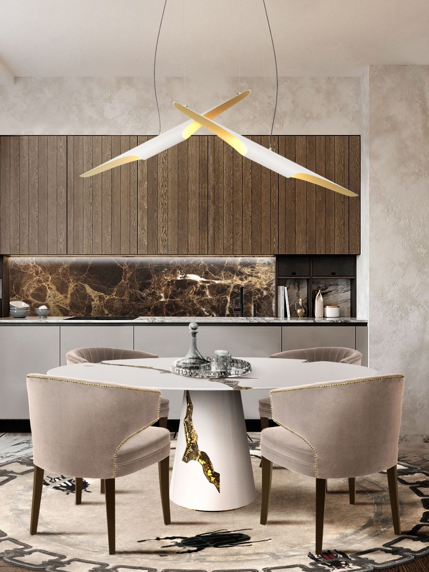 NEUTRAL DINING ROOM WITH GOLDEN BUGS RUG - ROOM BY ROOM - RUG'SOCIETY ...