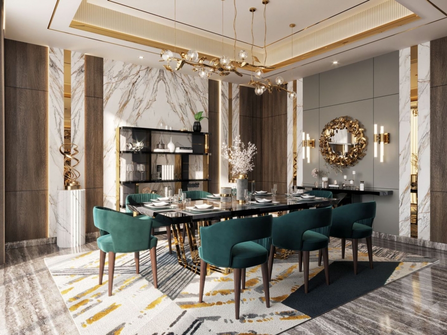 Opulent Dining Room With Xisto Geometric Rug - Rug'Society