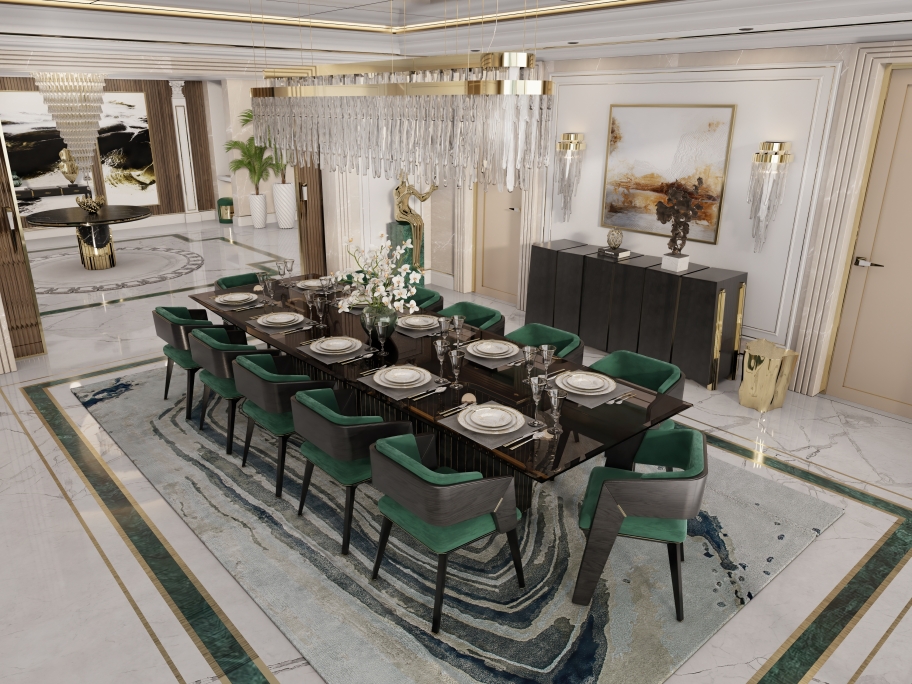 Sleek elegant Dining Room With Agatha Rug - Rug'Society