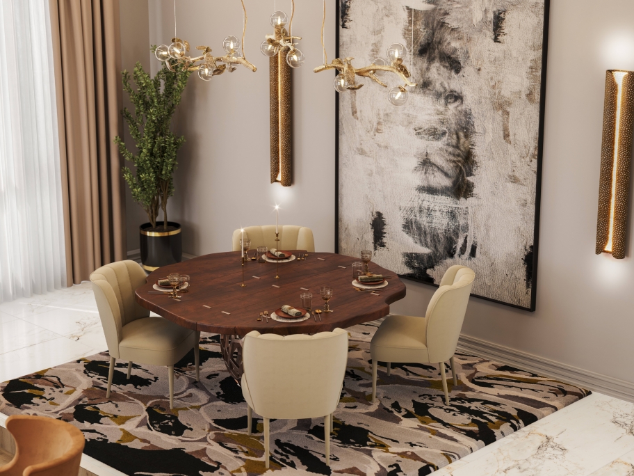 Sophisticated Modern Dining Room With The Madeira&nbsp;Rug by Rug'Society