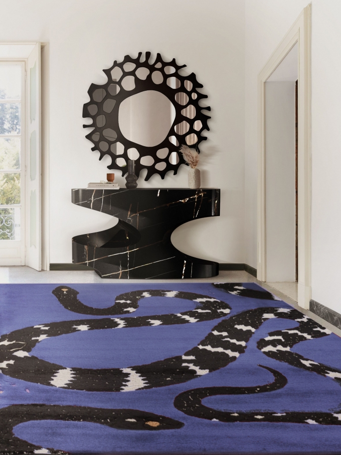 Stunning Entryway With Snake 8 Rug in Very Peri Version - Rug'Society