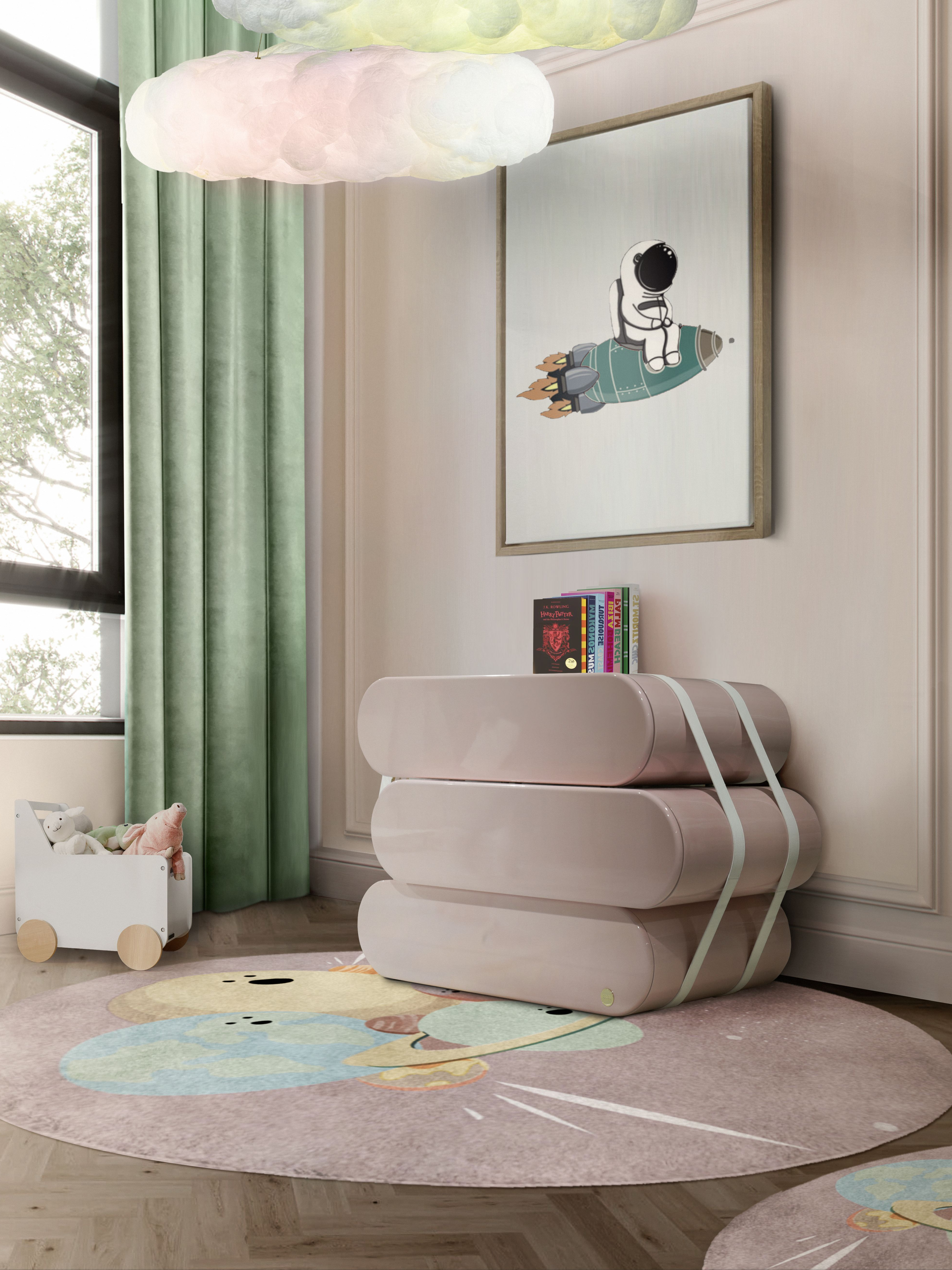 Unique and Comforting Reading Corner with IV Planets Round Rug by Rug'Society