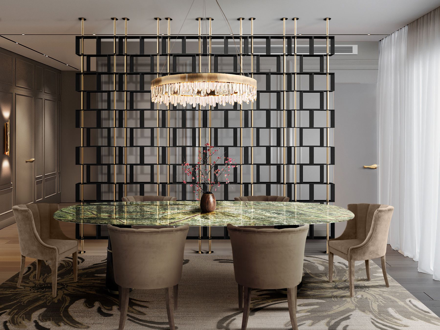 Unique and Dazzling Dining Room with Neptuno Rug by Rug'Society
