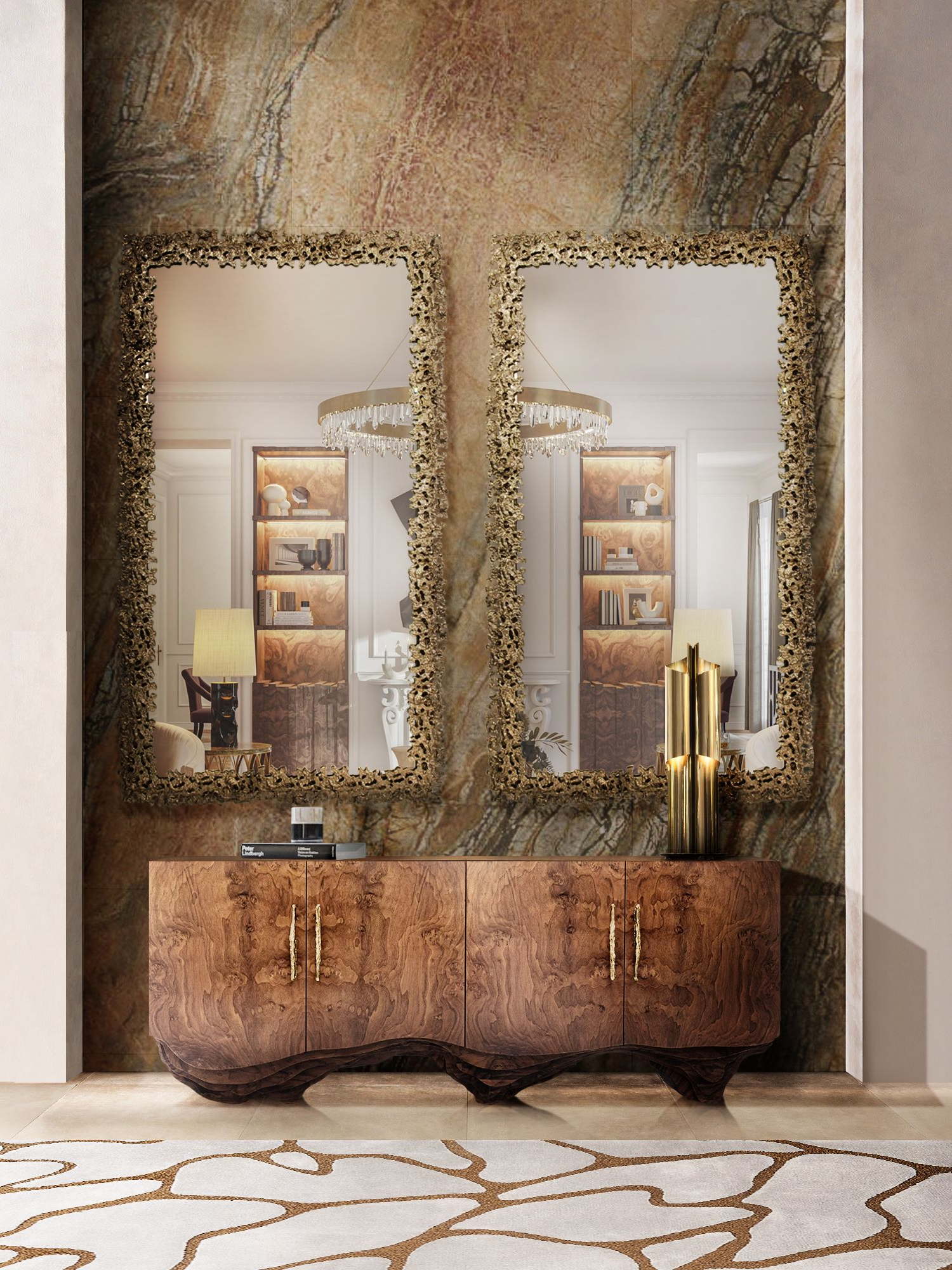 Unique Hallway with Cell Rug, Showcasing Brown and Golden Hues by Rug'Society