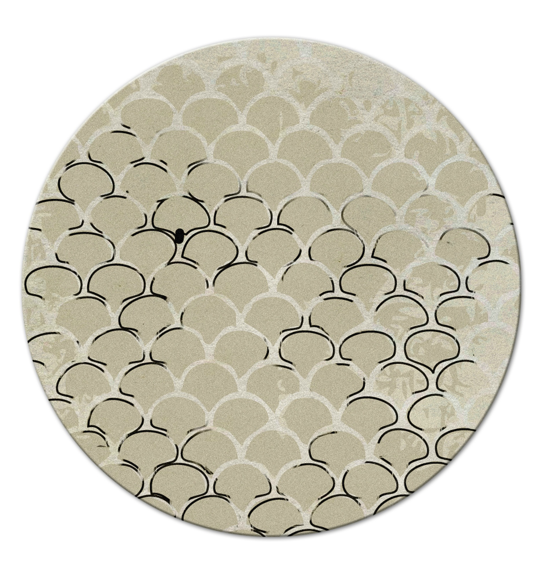 neutral round rug with a design inspired by the koi fish. Boho Chic Living Room Ideas