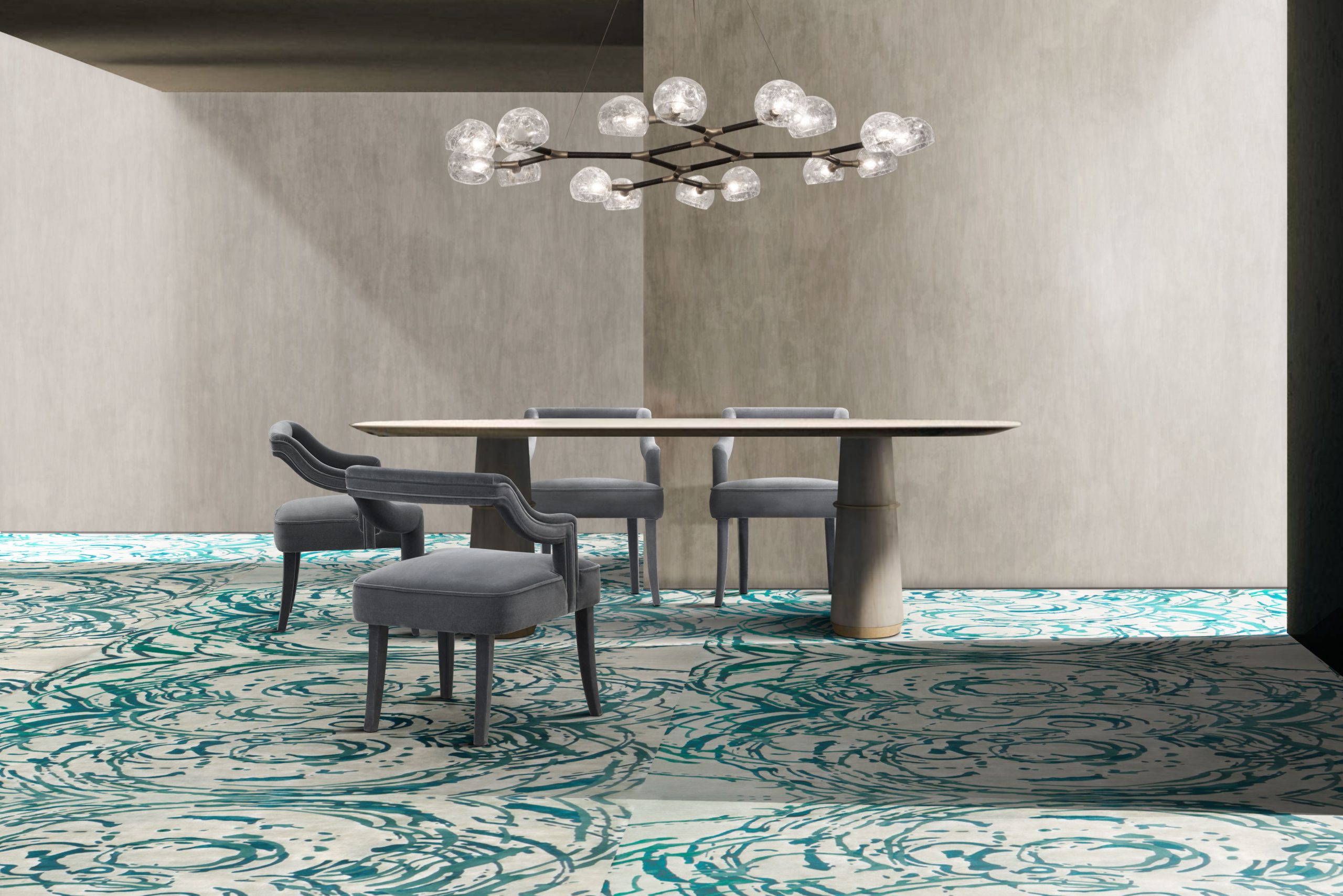Modern contemporary dining room with Merfilus rug and Naj chairs