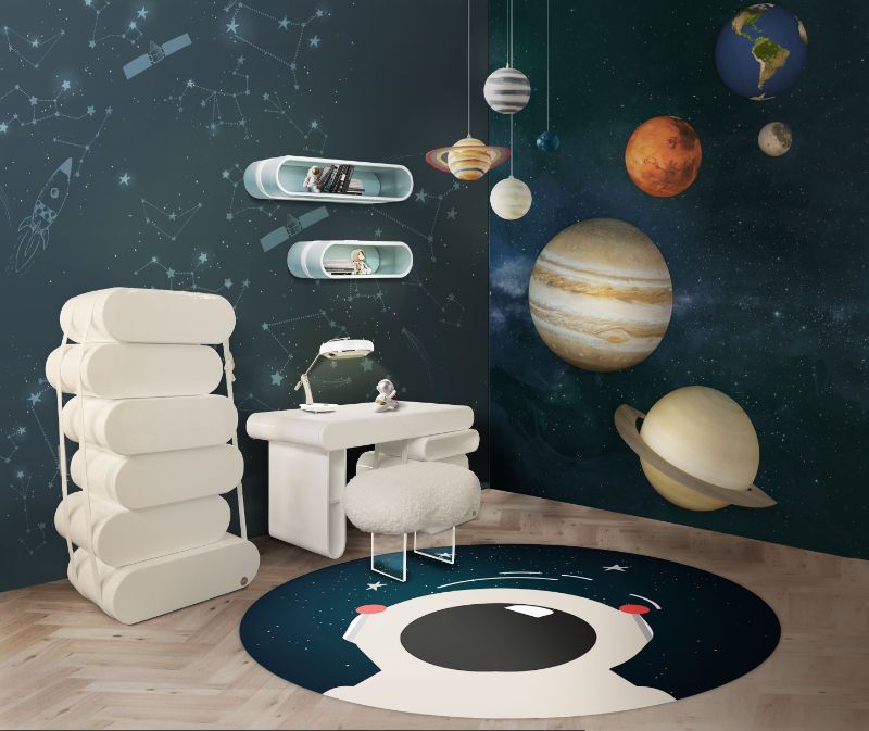 Space-Inspired Rugs That Your child will Love child bed room space inspired blue and gray astroman rug