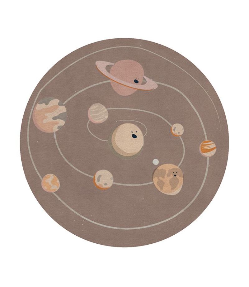 Space-Inspired Rugs That Your child will Love solar system round rug brown green and orange rug